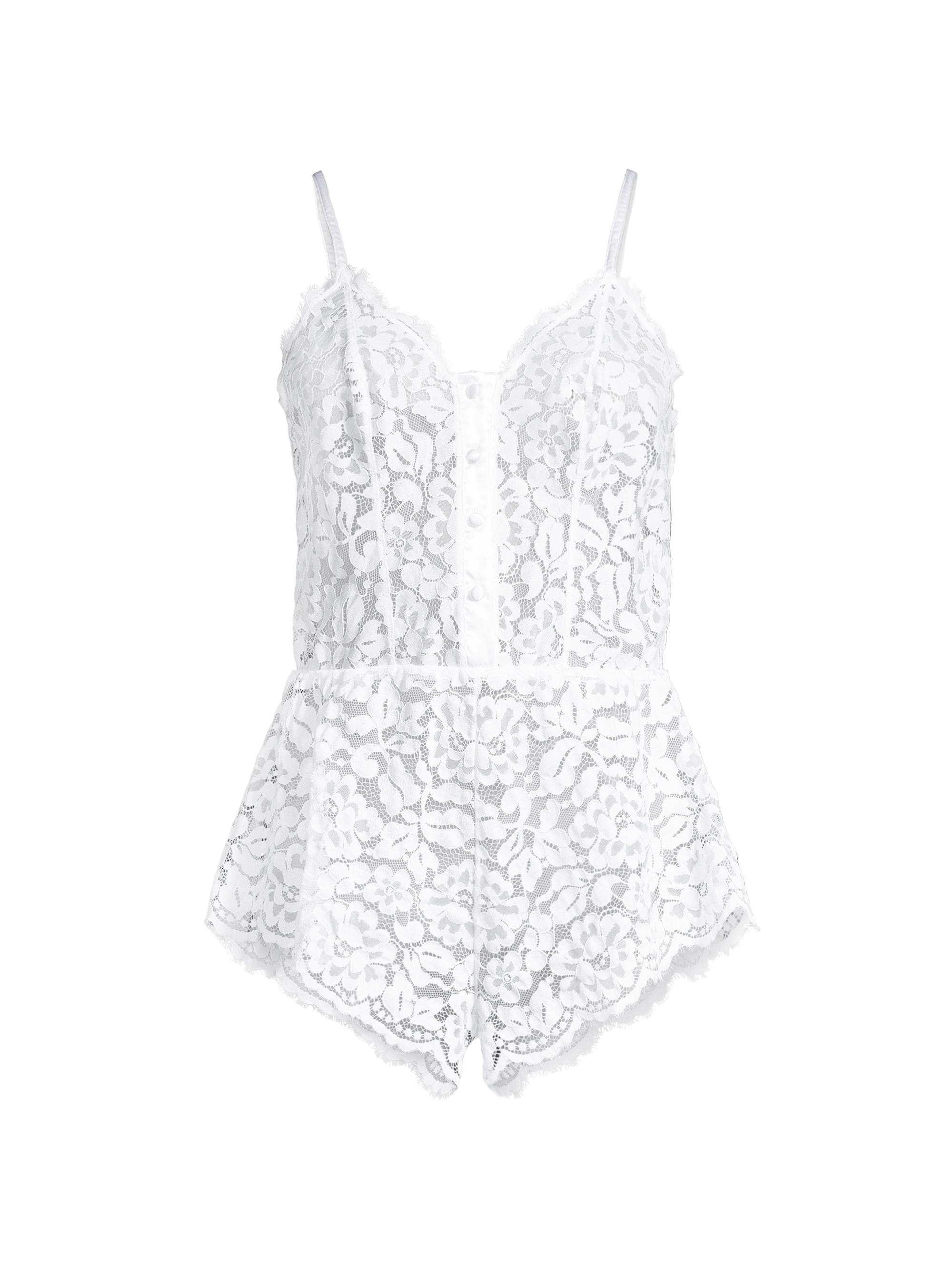 Cosabella Women's Magnolia Semi-Sheer Lace Teddy - White