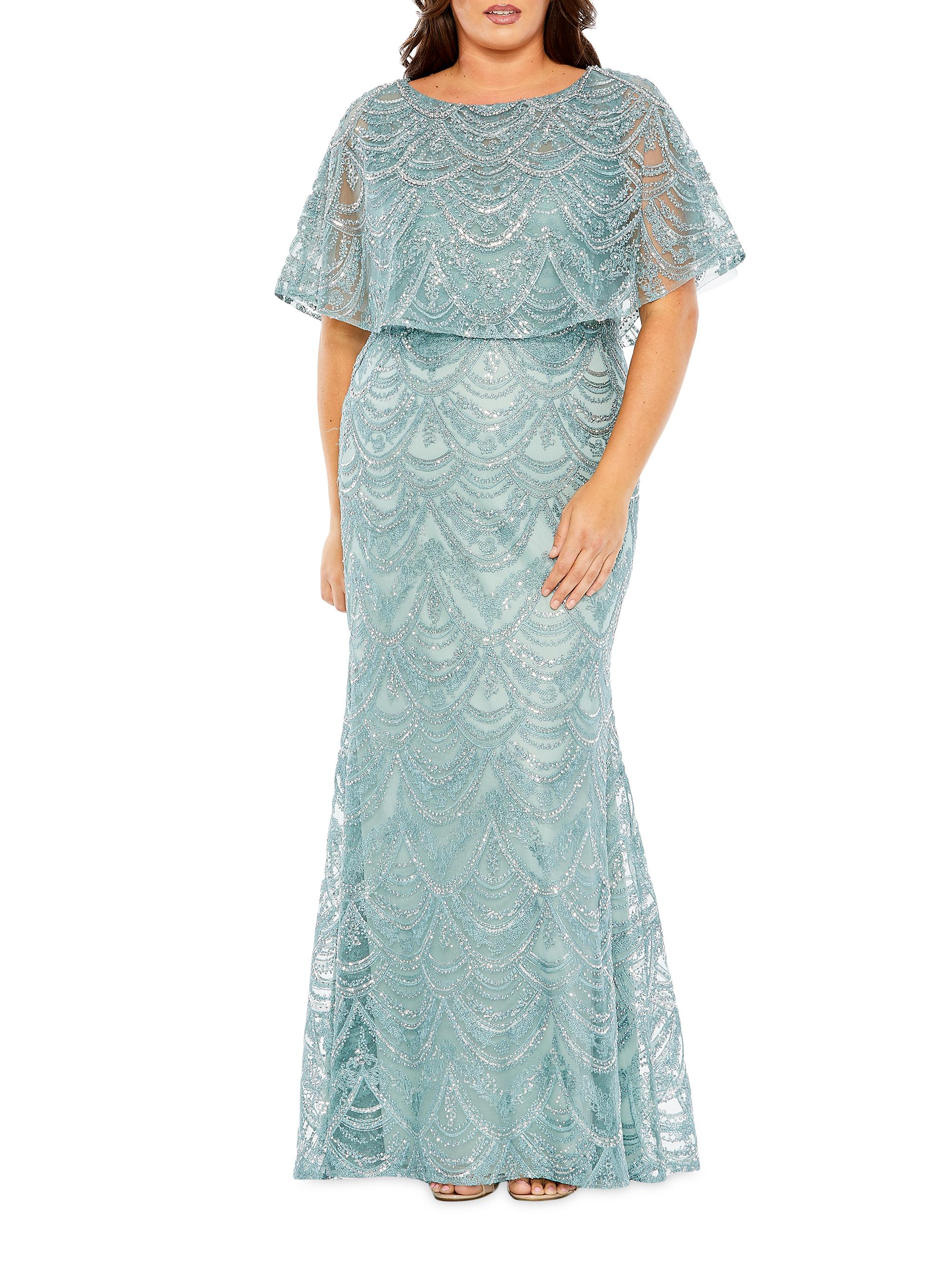 Mac Duggal Women's Embellished Capelet Gown - Slate Blue