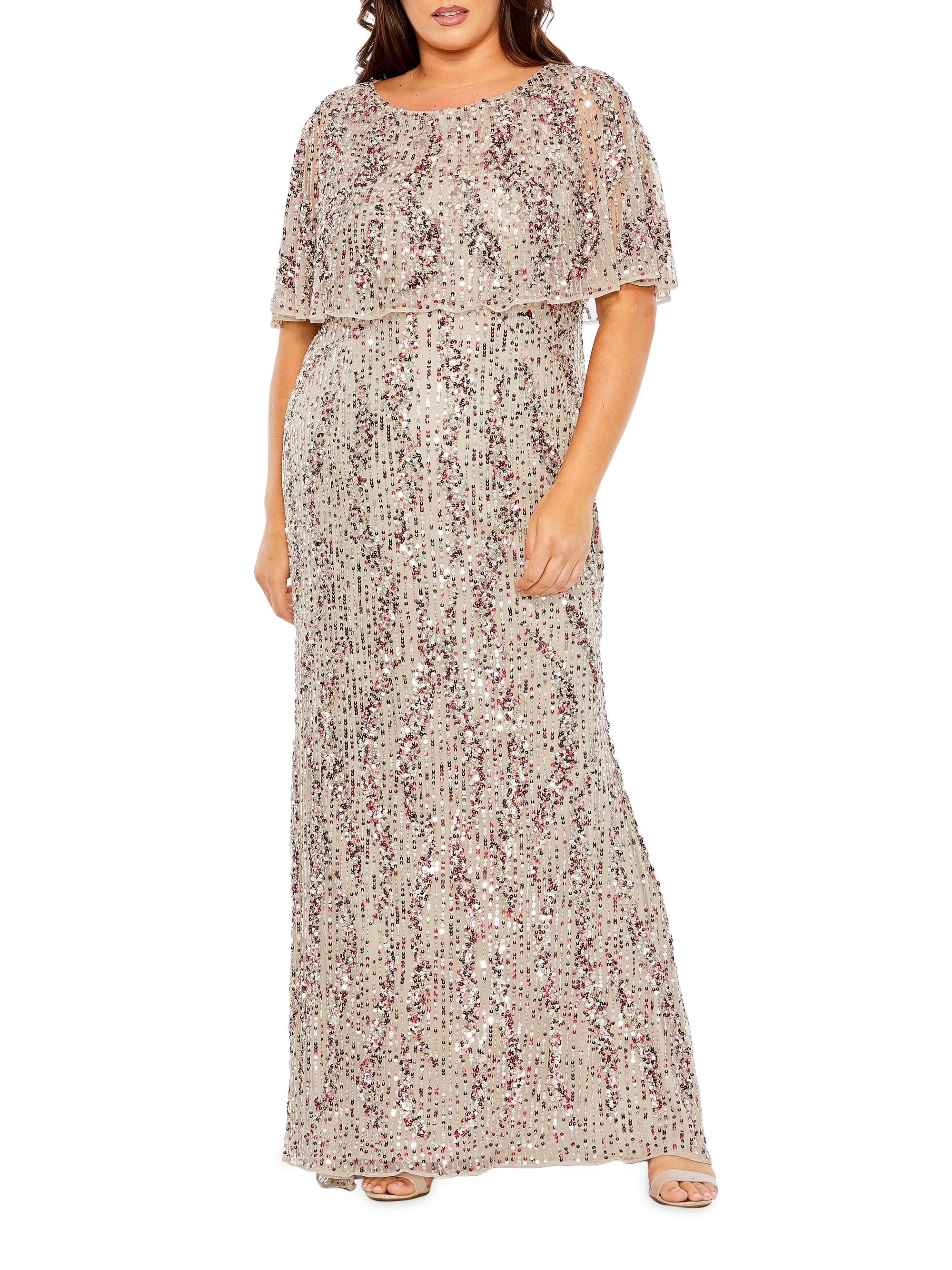 Mac Duggal Women's Plus Embellished Cape-Sleeve Column Dress - Mulberry