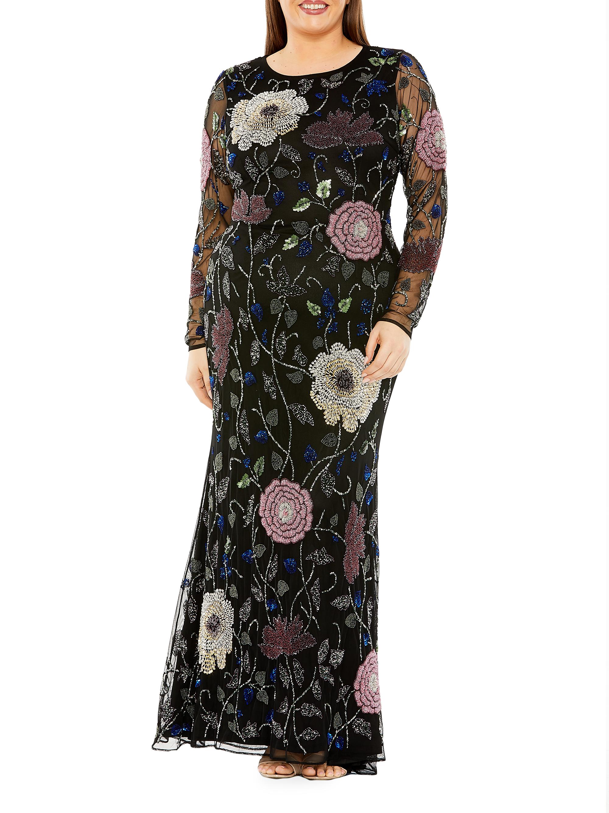 Mac Duggal Women's Embroidered Floral Long-Sleeve Column Gown - Black Multi