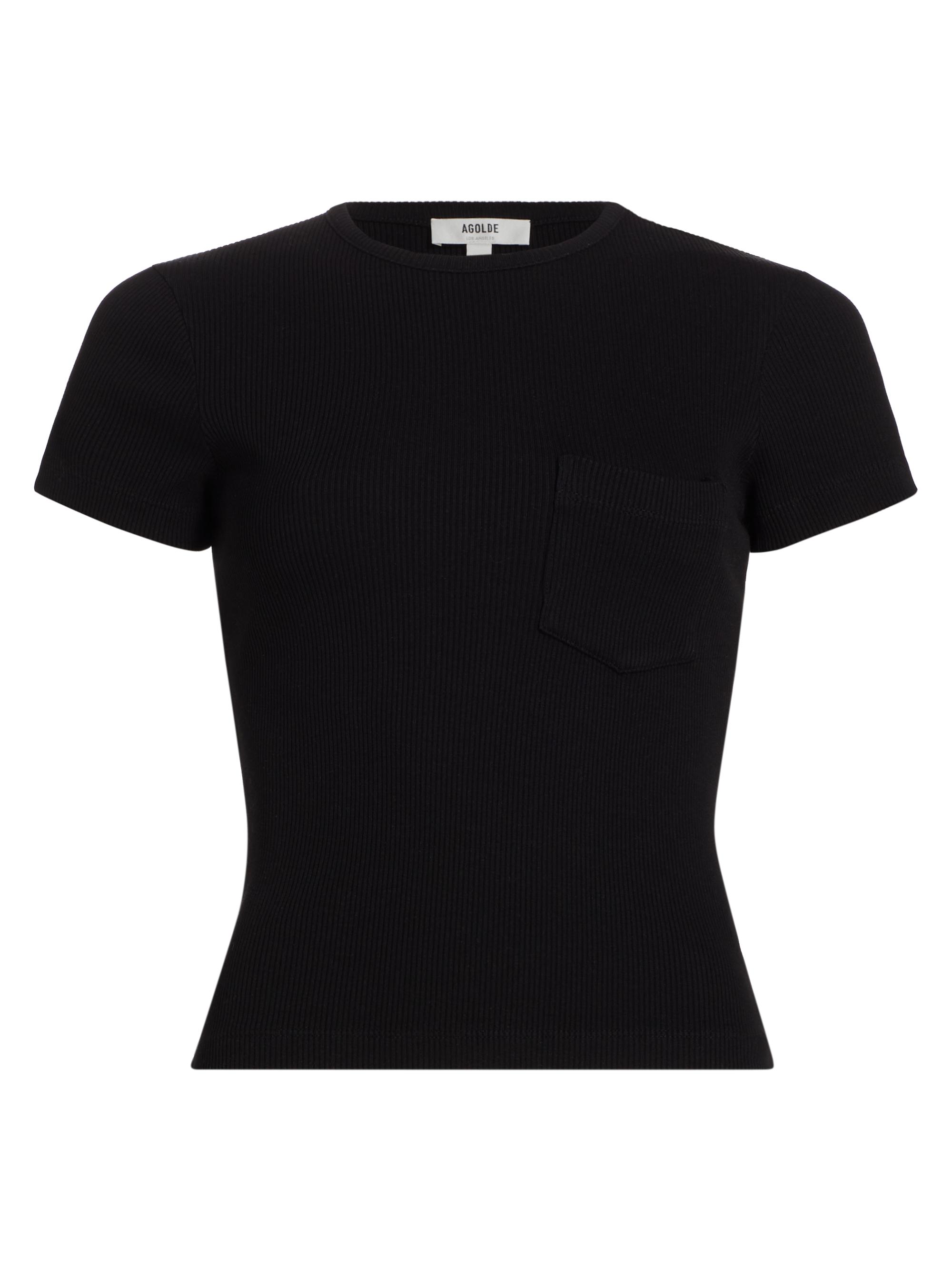 Agolde Women's Arlo Ribbed Cotton-Blend T-Shirt - Black