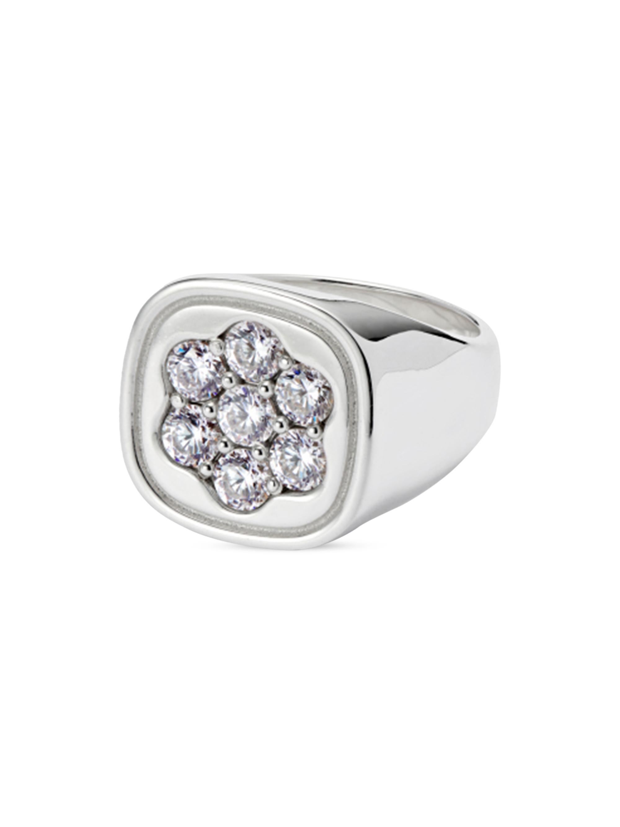 Hatton Labs Men's Daisy Sterling Silver & Cubic Zirconia Signet Ring - Silver White