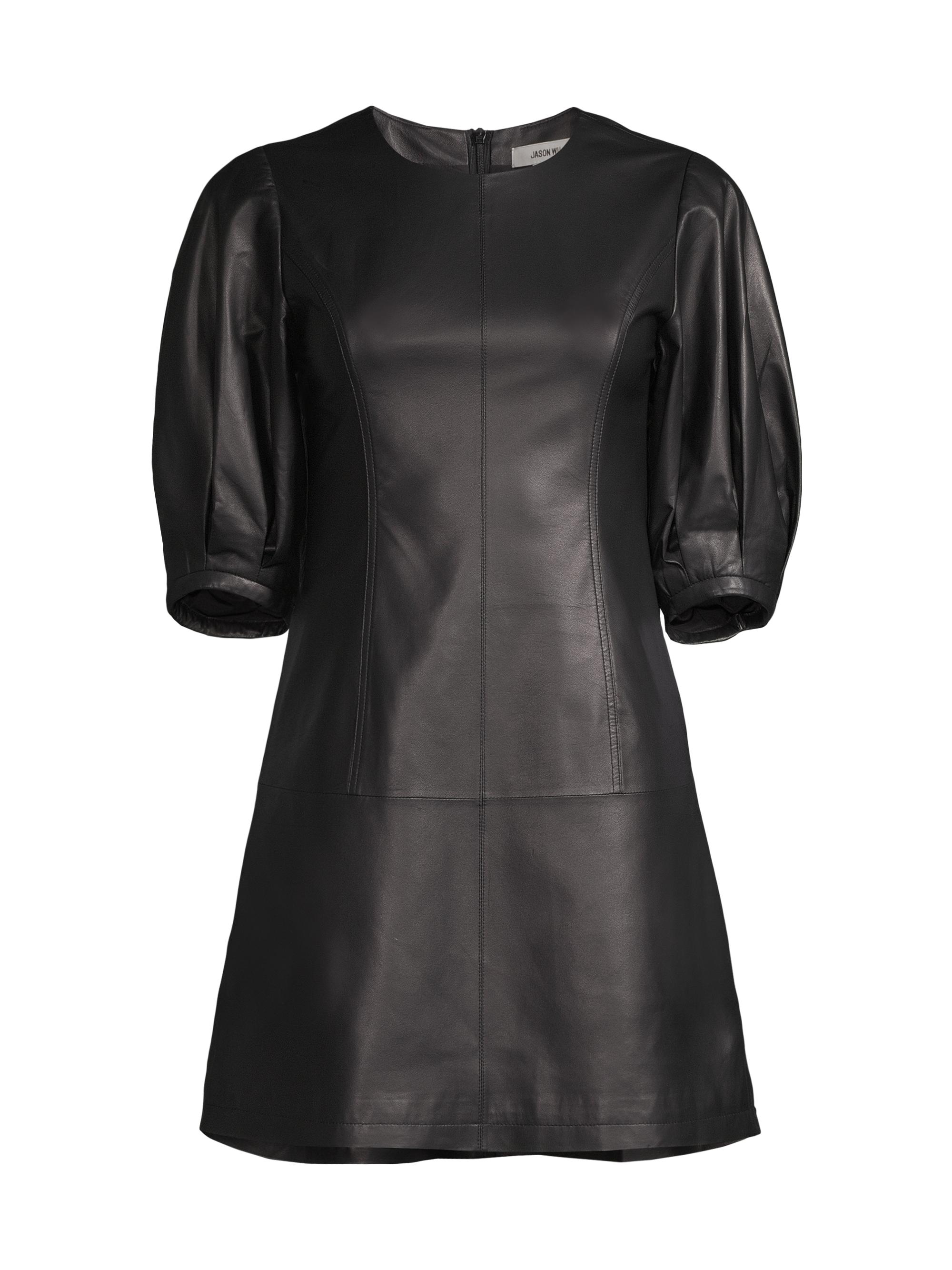 Jason Wu Women's Leather Puff-Sleeve Minidress - Black