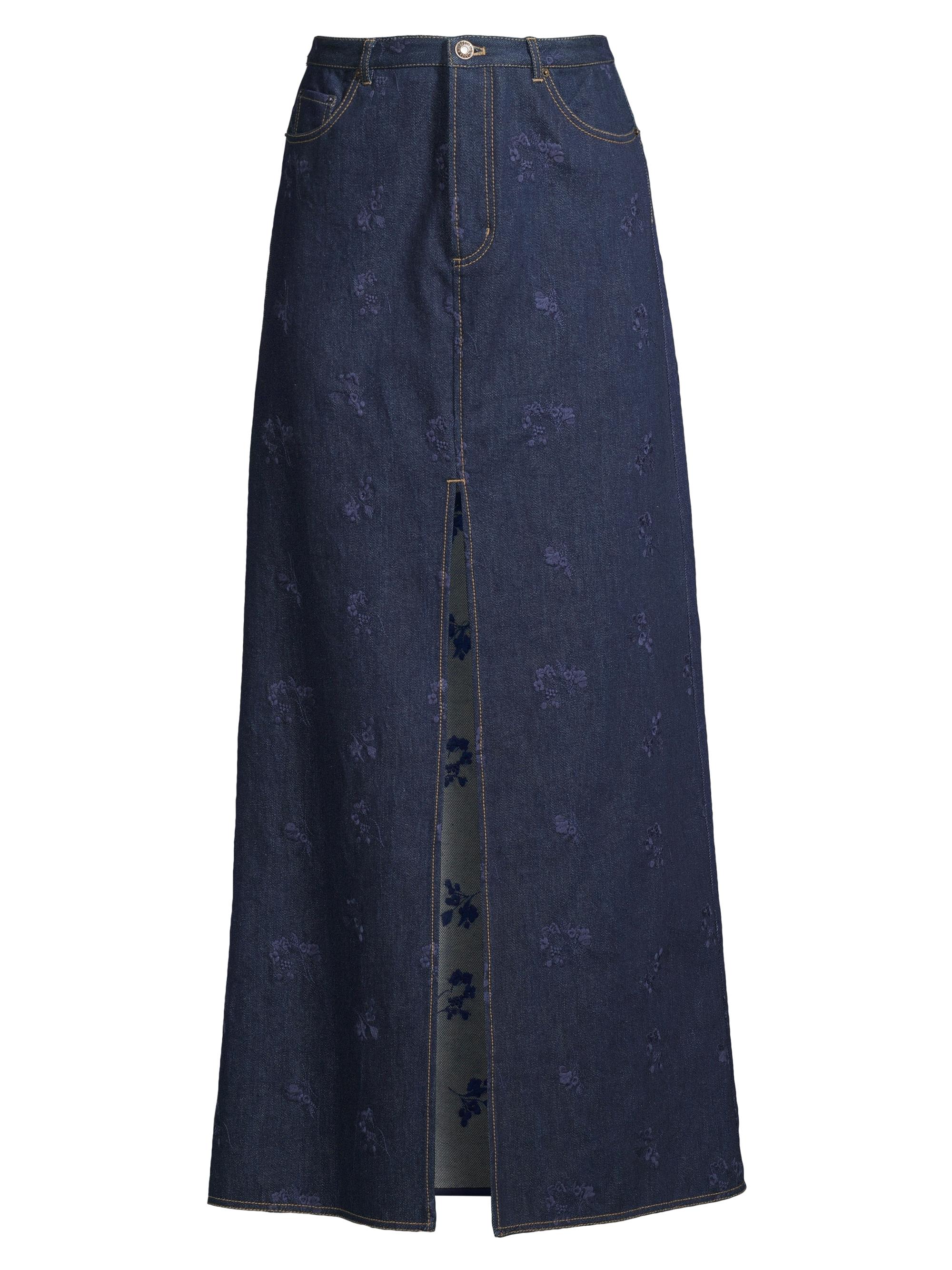 Jason Wu Women's Floral-Embroidered Stretch Denim Maxi Skirt - Navy