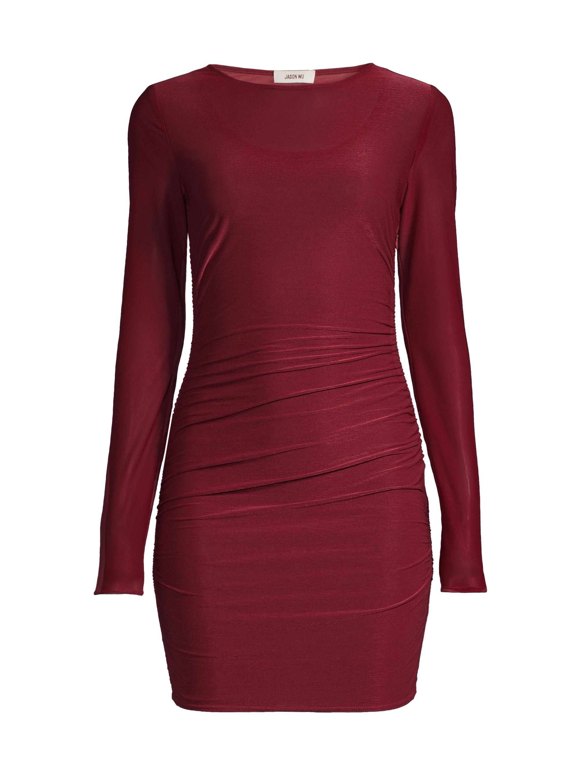 Jason Wu Women's Sheer Jersey Long-Sleeve Minidress - Burgundy