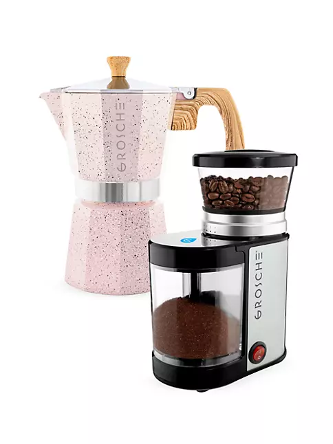 GROSCHE Milano Stone Stovetop Espresso Maker, 6 Cup, Blush Pink