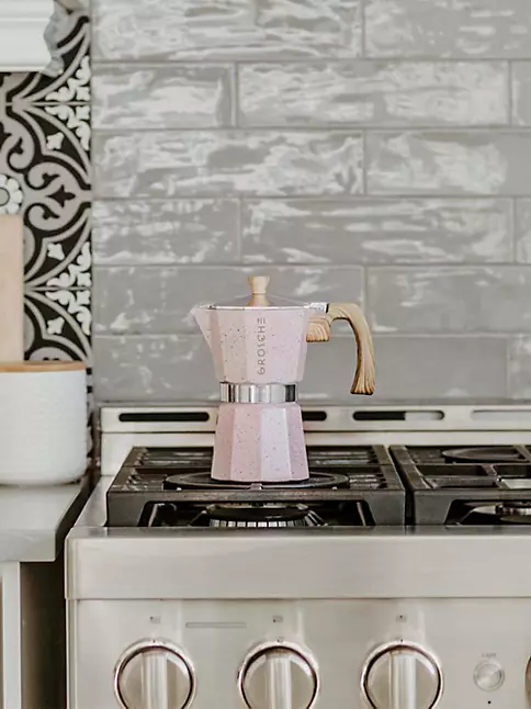 Grosche Milano Stone Stovetop Espresso Maker, 9 Cup Moka Pot & Electric Coffee Grinder Bundle - Blush Pink