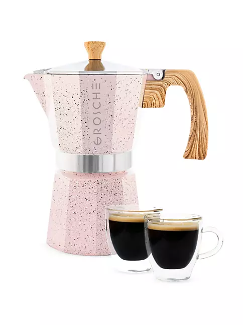 Grosche Milano Stone Stovetop Espresso Maker, 9 Cup, Blush Pink