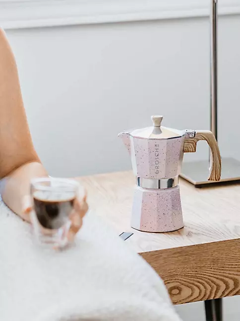 Grosche Milano Stone Stovetop Espresso Maker, 9 Cup, Blush Pink