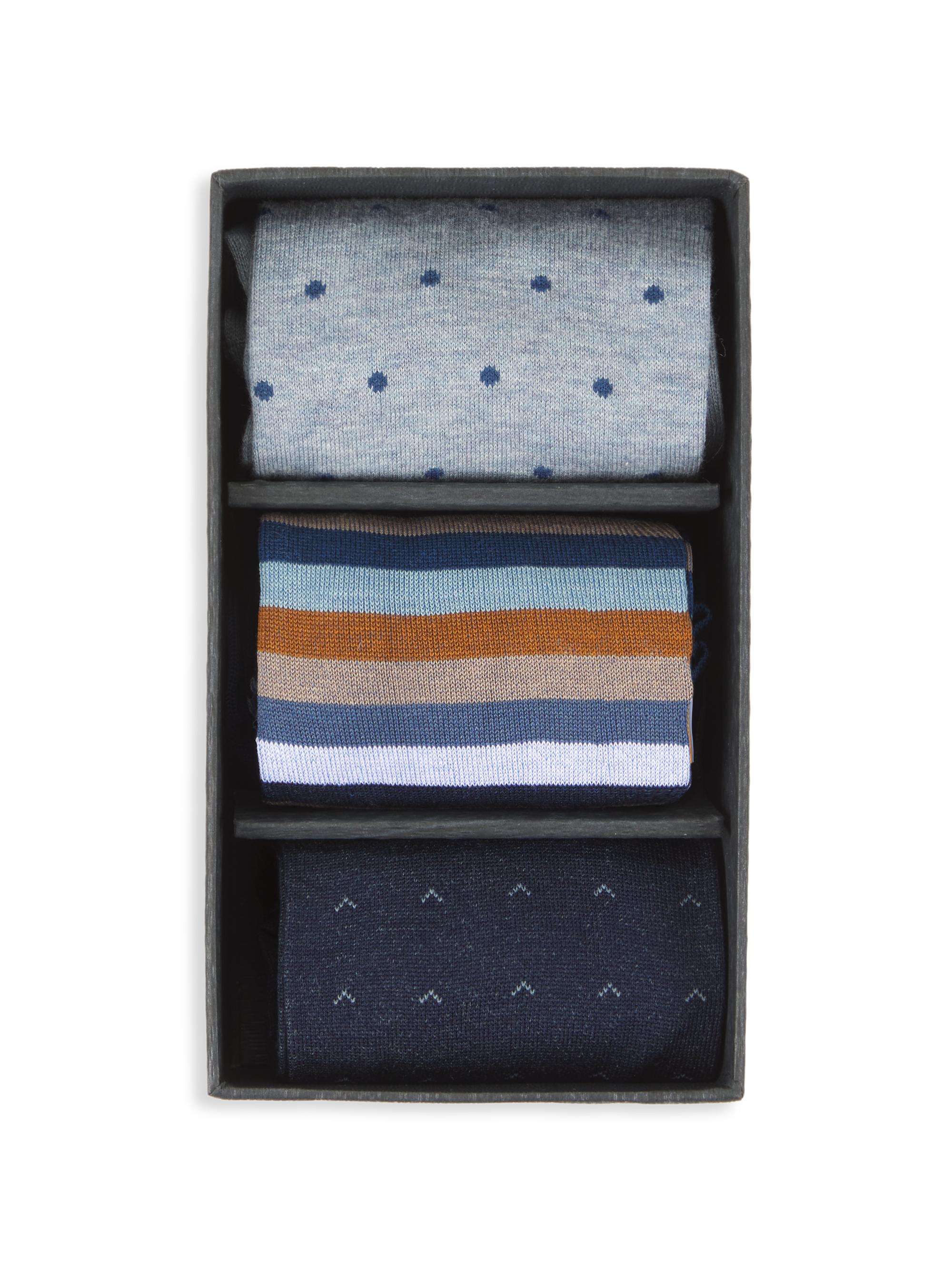 Marcoliani Men's 3-Pack Striped & Pin Dot Socks - Mix Fourteen