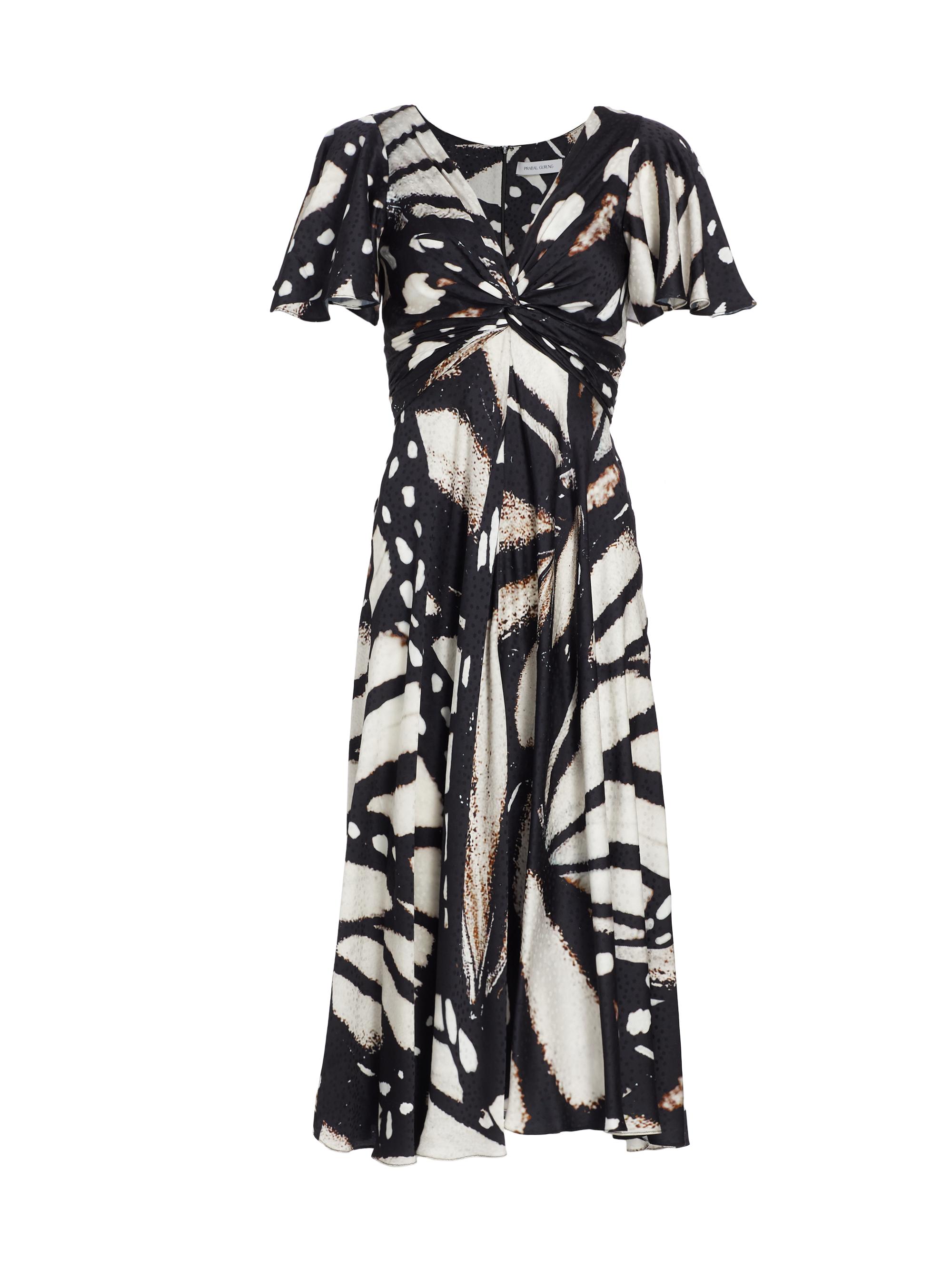 Prabal Gurung Women's Jacquard Twisted Flutter-Sleeve Midi Dress - Black White