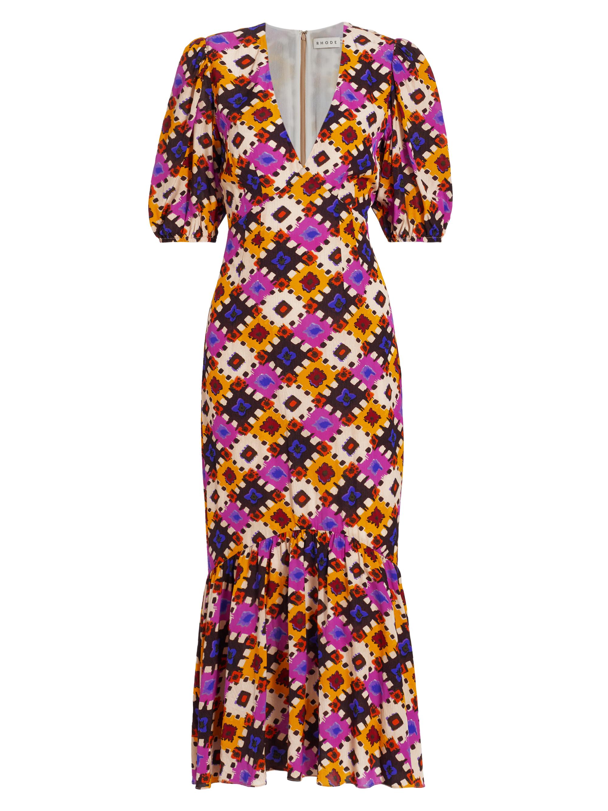 Rhode Women's Ester Geometric V-Neck Midi-Dress - Aquarelle