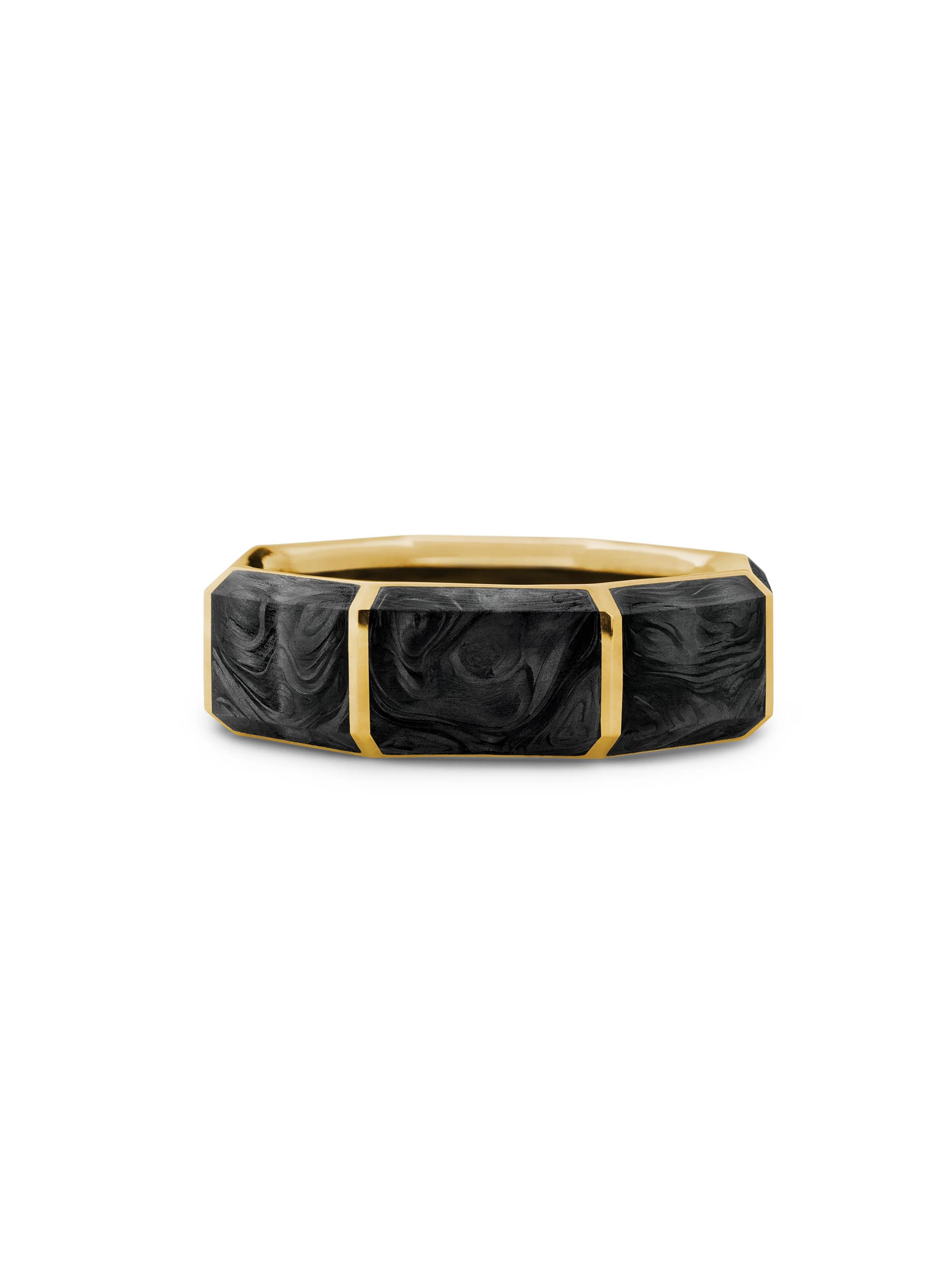 David Yurman Men's 18K Gold Faceted Forged Carbon Band Ring - Gold