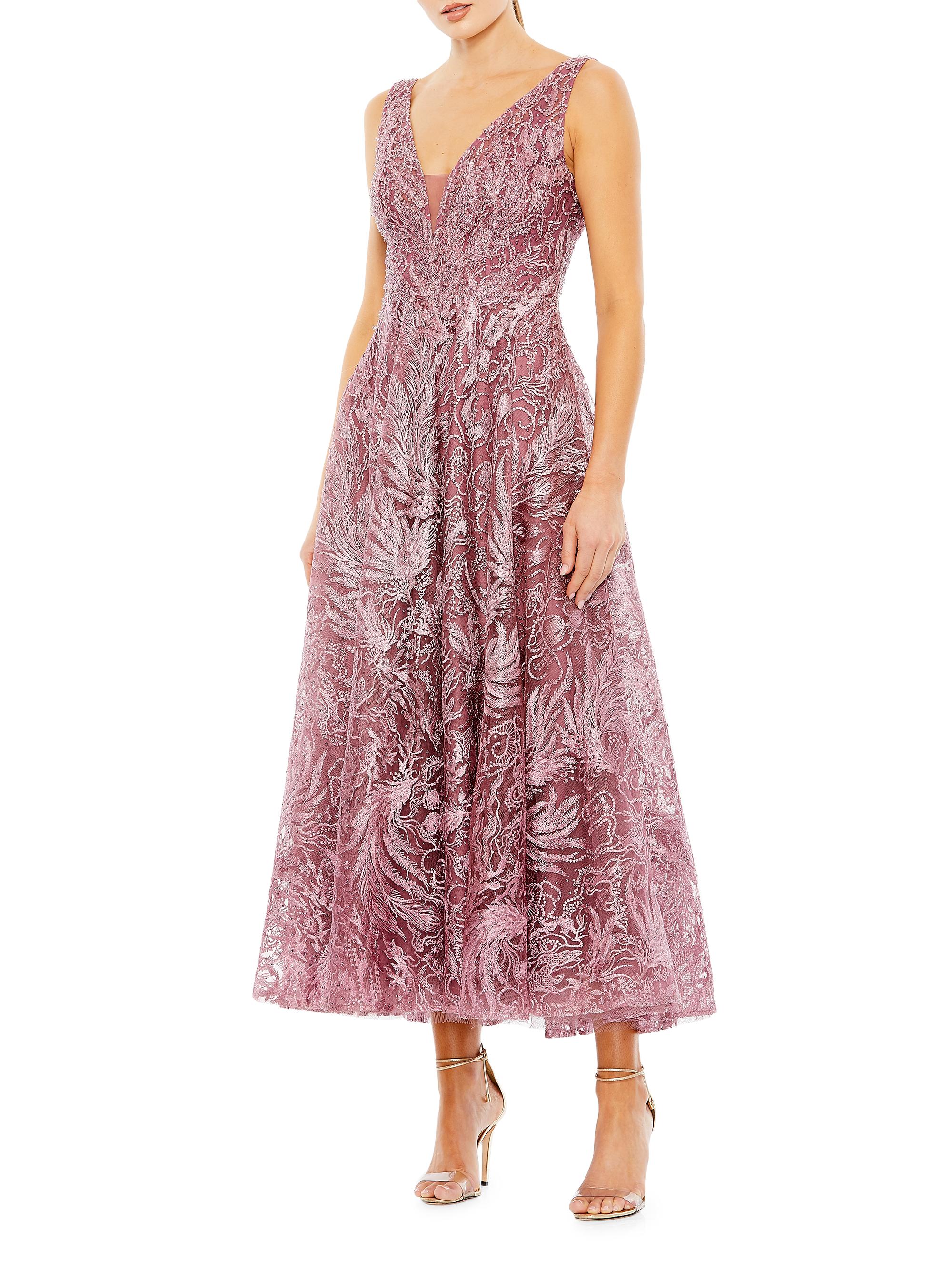 Mac Duggal Women's Floral Embellished V-Neck Gown - Mauve