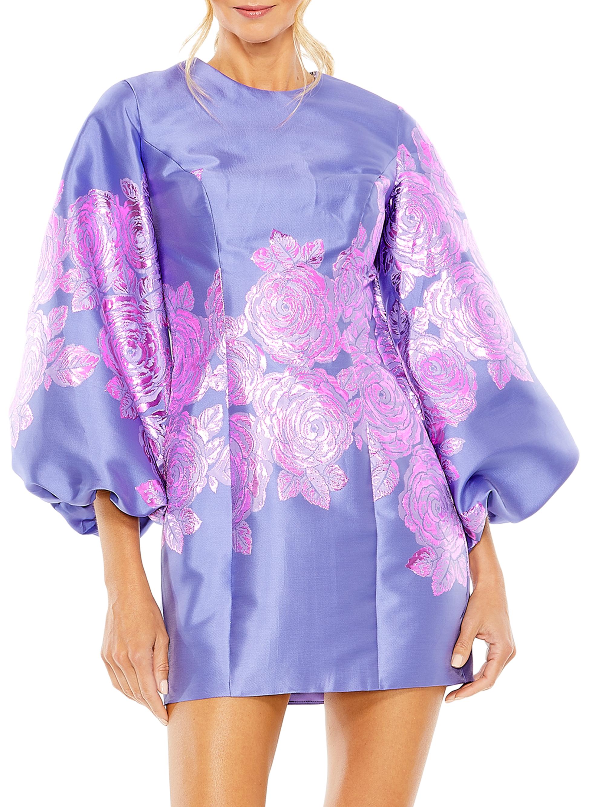 Mac Duggal Women's Embroidered Floral Balloon-Sleeve Minidress - Plum Multi