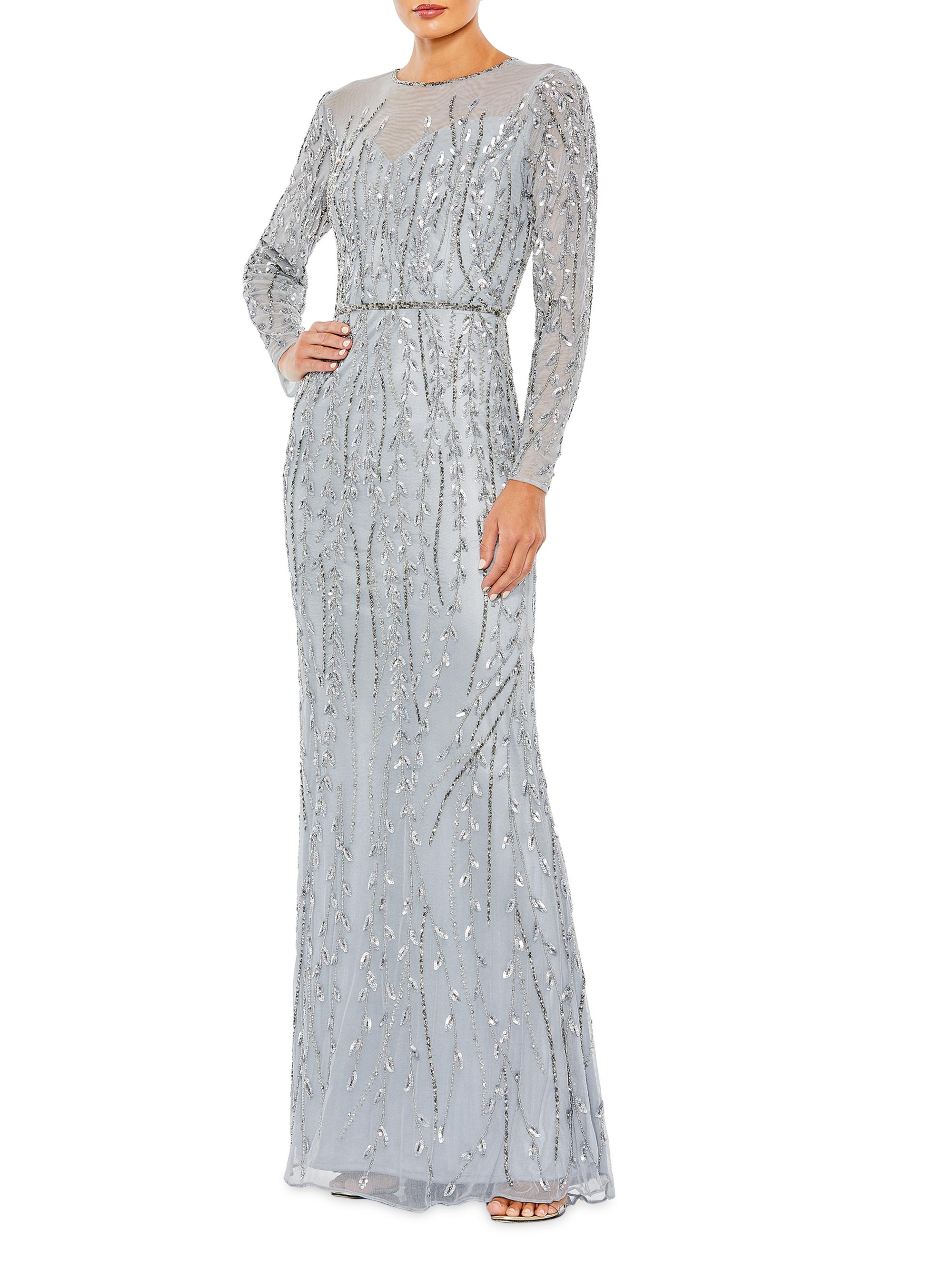 Mac Duggal Women's Embellished Long-Sleeve Column Gown - Mocha