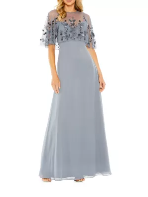 Mac Duggal Women's Embellished Cape A-Line Gown - Slate Blue