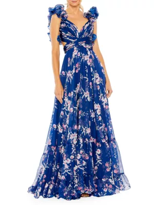 Shop Mac Duggal Floral Ruffled Tiered Chiffon Gown | Saks Fifth Avenue