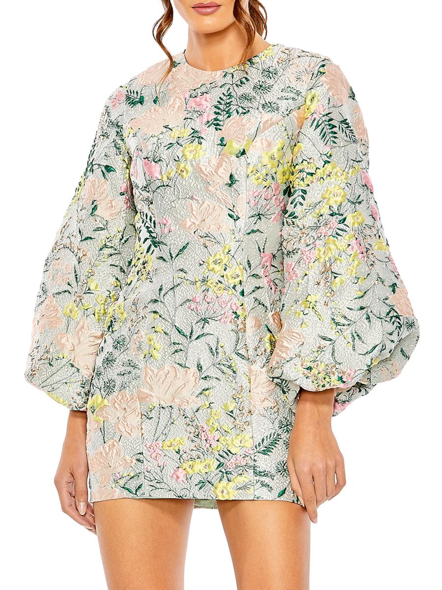 ●Mac Duggal●ブロケードキャップスリーブミニドレス Mac Duggal Floral Brocade Puff-Sleeve Minidress | Saks Fifth
