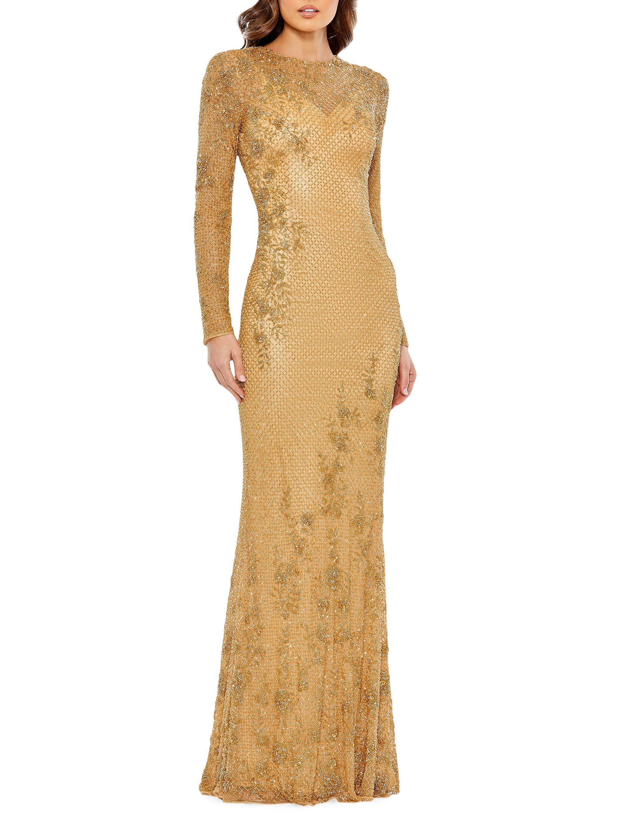 Mac Duggal Women's Embellished Long Sleeve Gown - Gold