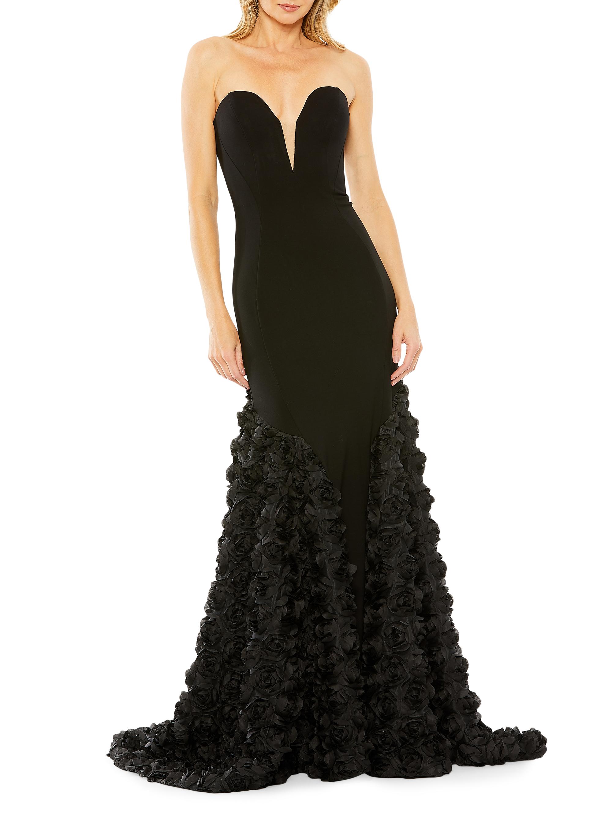Mac Duggal Women's Rose-Appliquéd Satin Mermaid Gown - Black