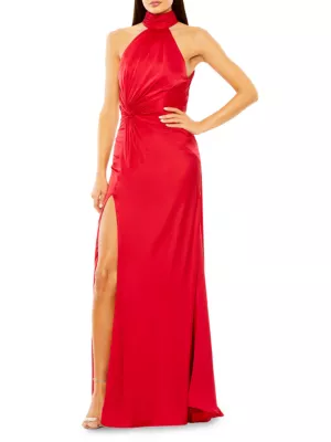 Mac Duggal Women's Halterneck Open-Back Satin Gown - Red