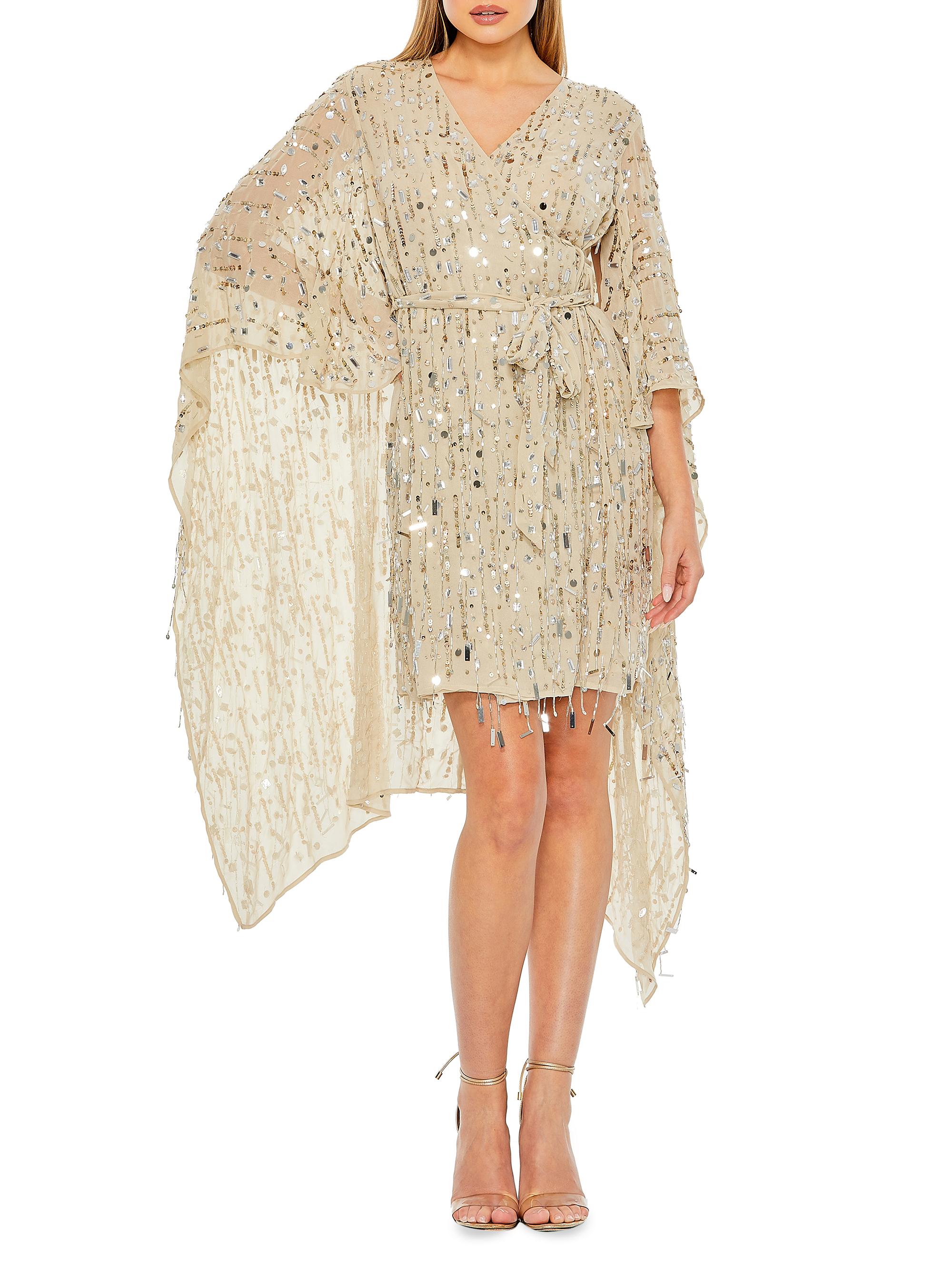 Mac Duggal Women's Embellished Cape Minidress - Beige