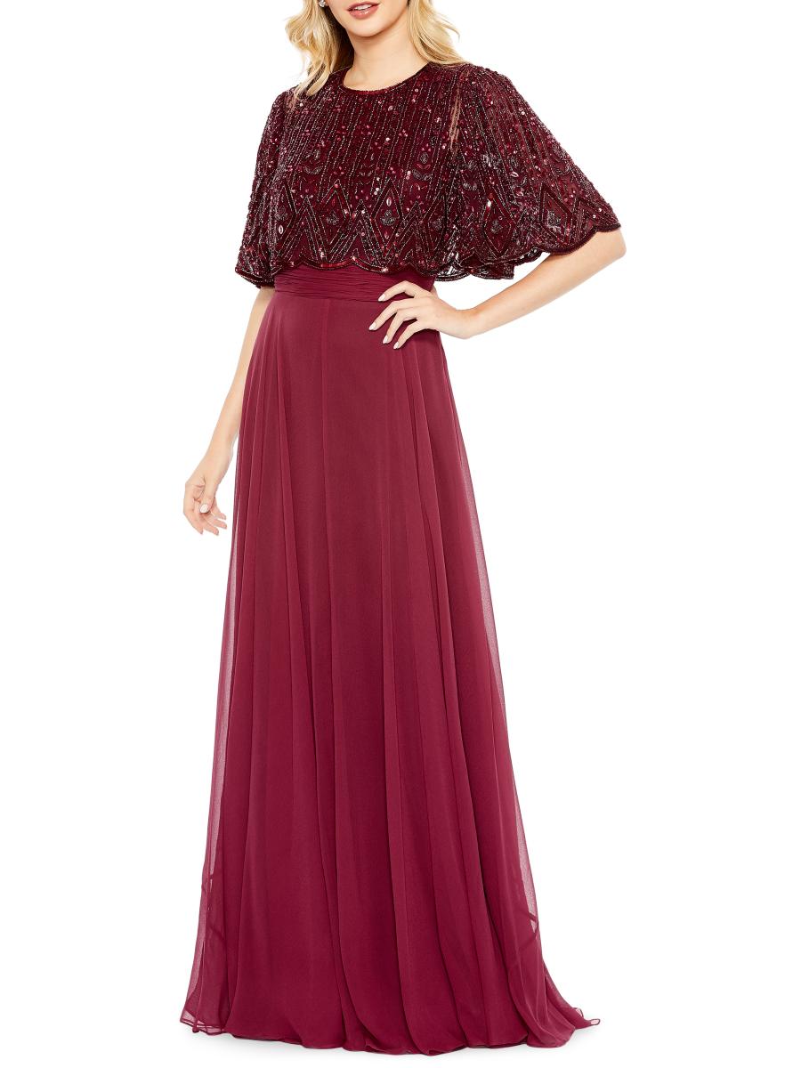 Mac Duggal Embellished Flutter-Sleeve A-Line Gown | Saks
