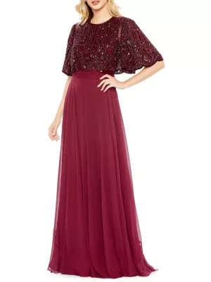 Shop Mac Duggal Embellished Flutter-Sleeve A-Line Gown | Saks Fifth Avenue