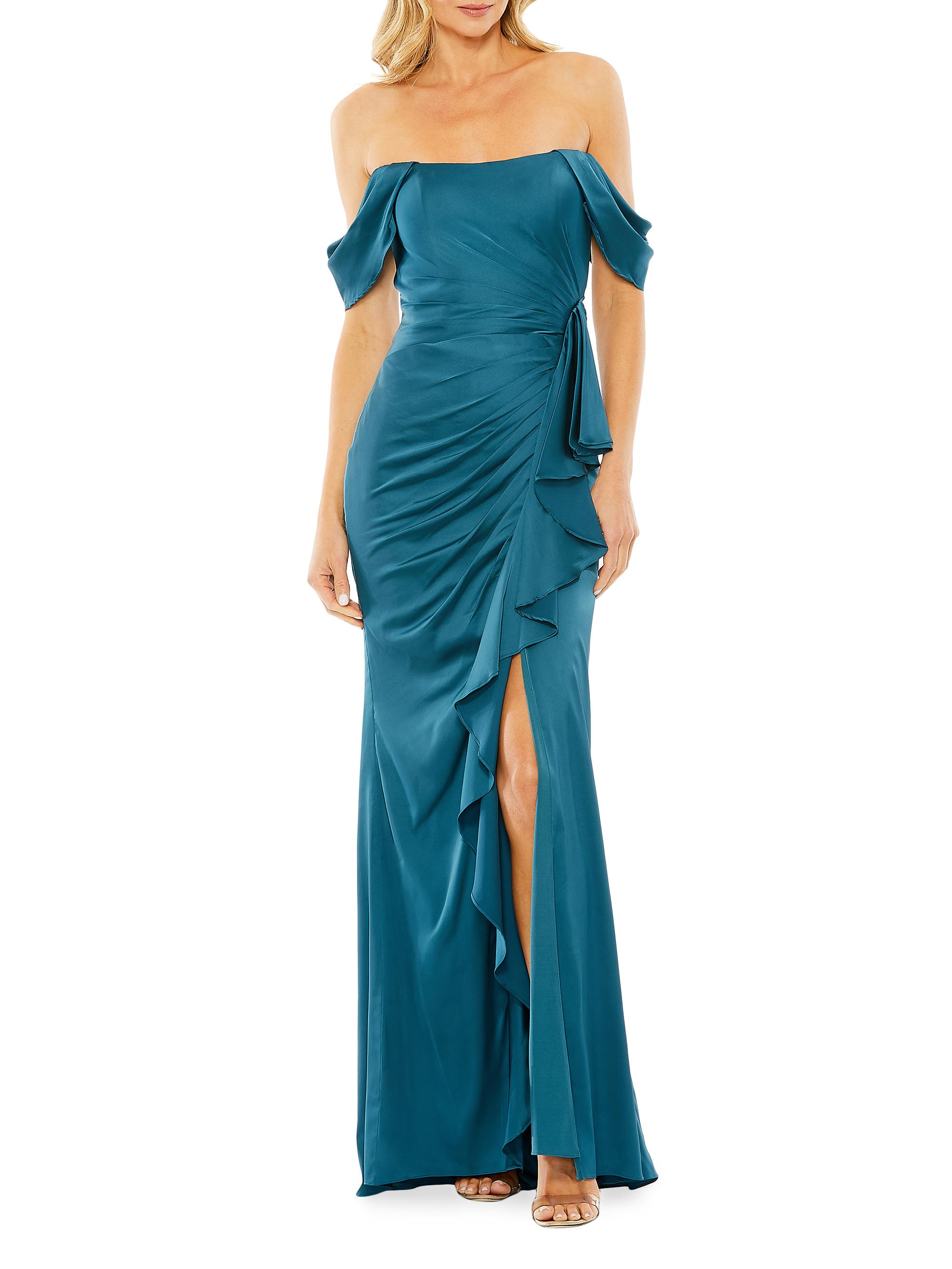 Mac Duggal Women's Off-The-Shoulder Draped Column Gown - Ocean