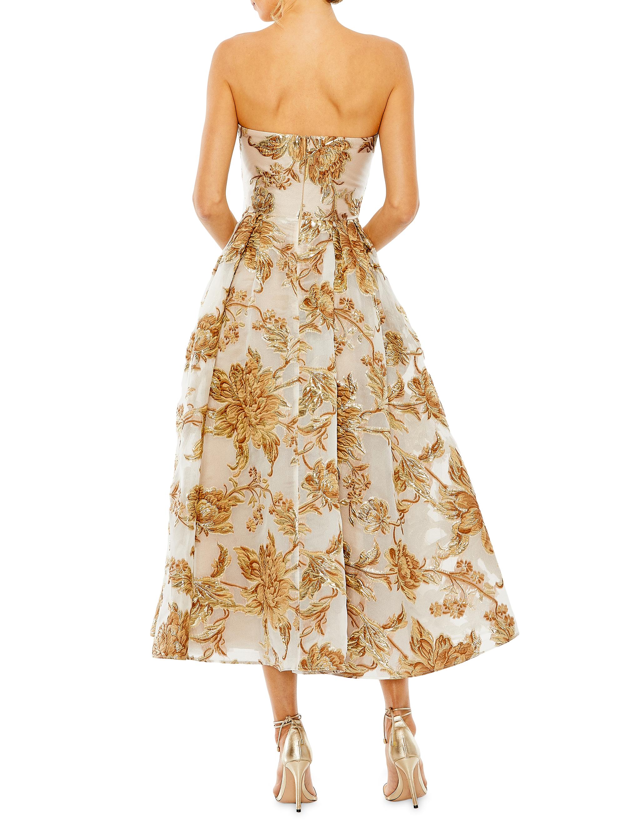 mac duggal strapless floral brocade fit & flare midi dress Mac Duggal Strapless Floral Brocade Midi Dress, Womens, 12, Blue Multi