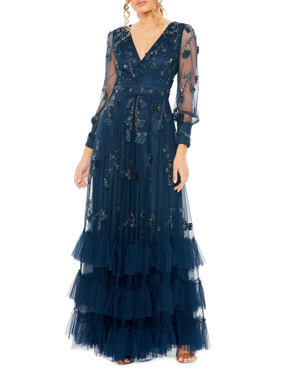 【Mac Duggal】Embellished Long Flare Sleeve Dress 関税送料込 Mac Duggal Embellished Long Flare Sleeve Mesh A-Line Dress