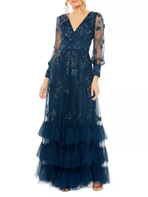 Mac Duggal Embellished Long-Sleeve A-Line Gown Saks Fifth