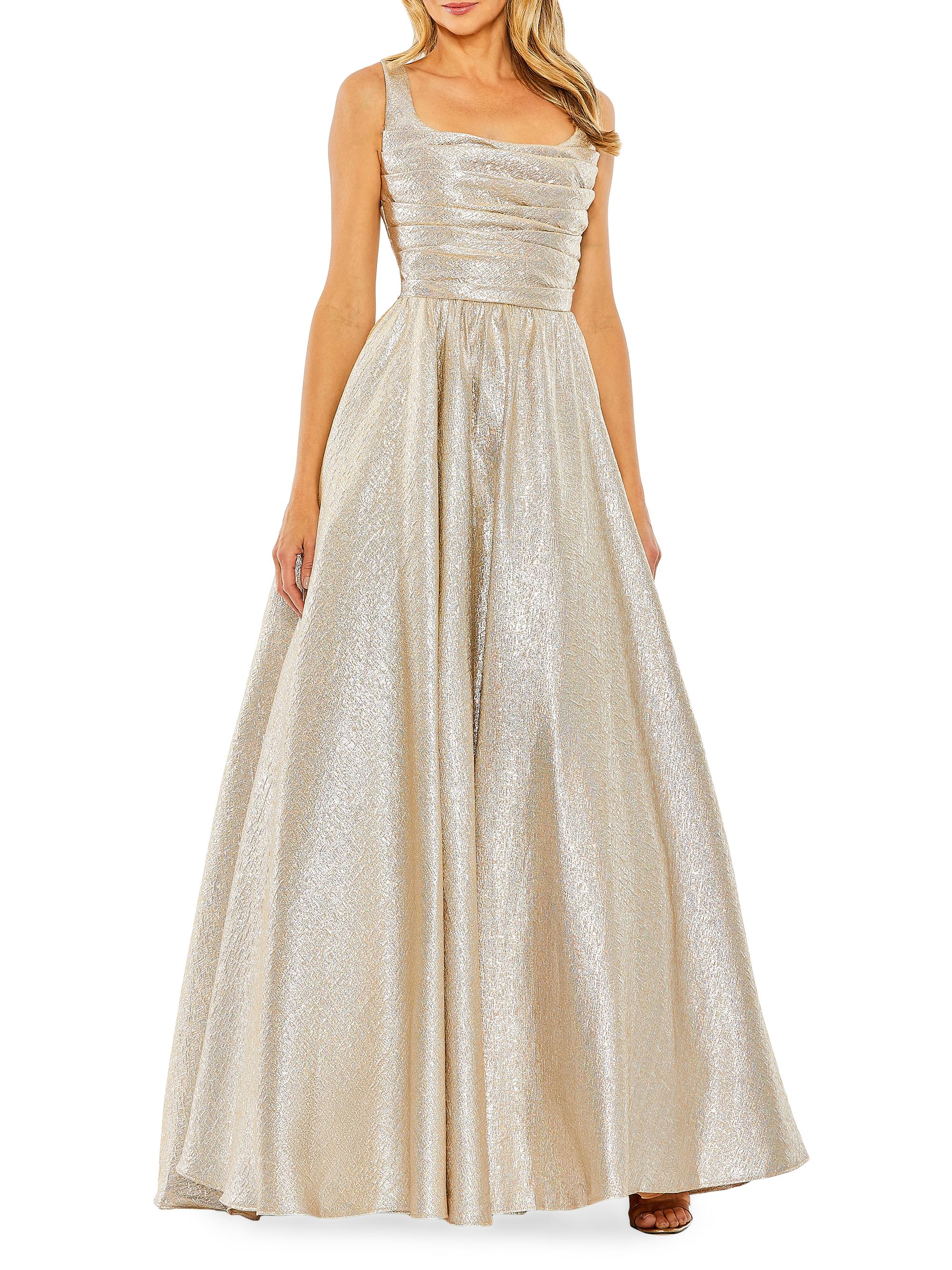 Mac Duggal Women's Metallic Pleated Bodice Ballgown - Oyster