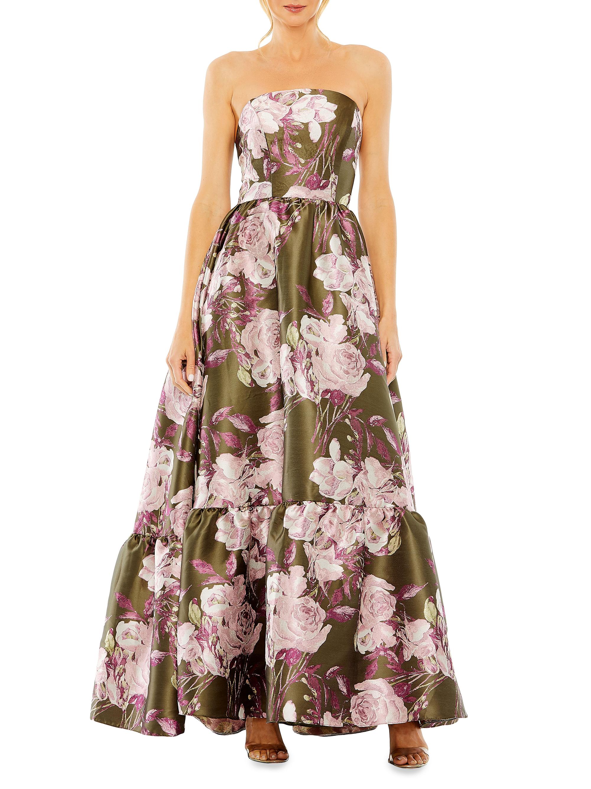 Mac Duggal Women's Floral Brocade Strapless Gown - Olive Multi