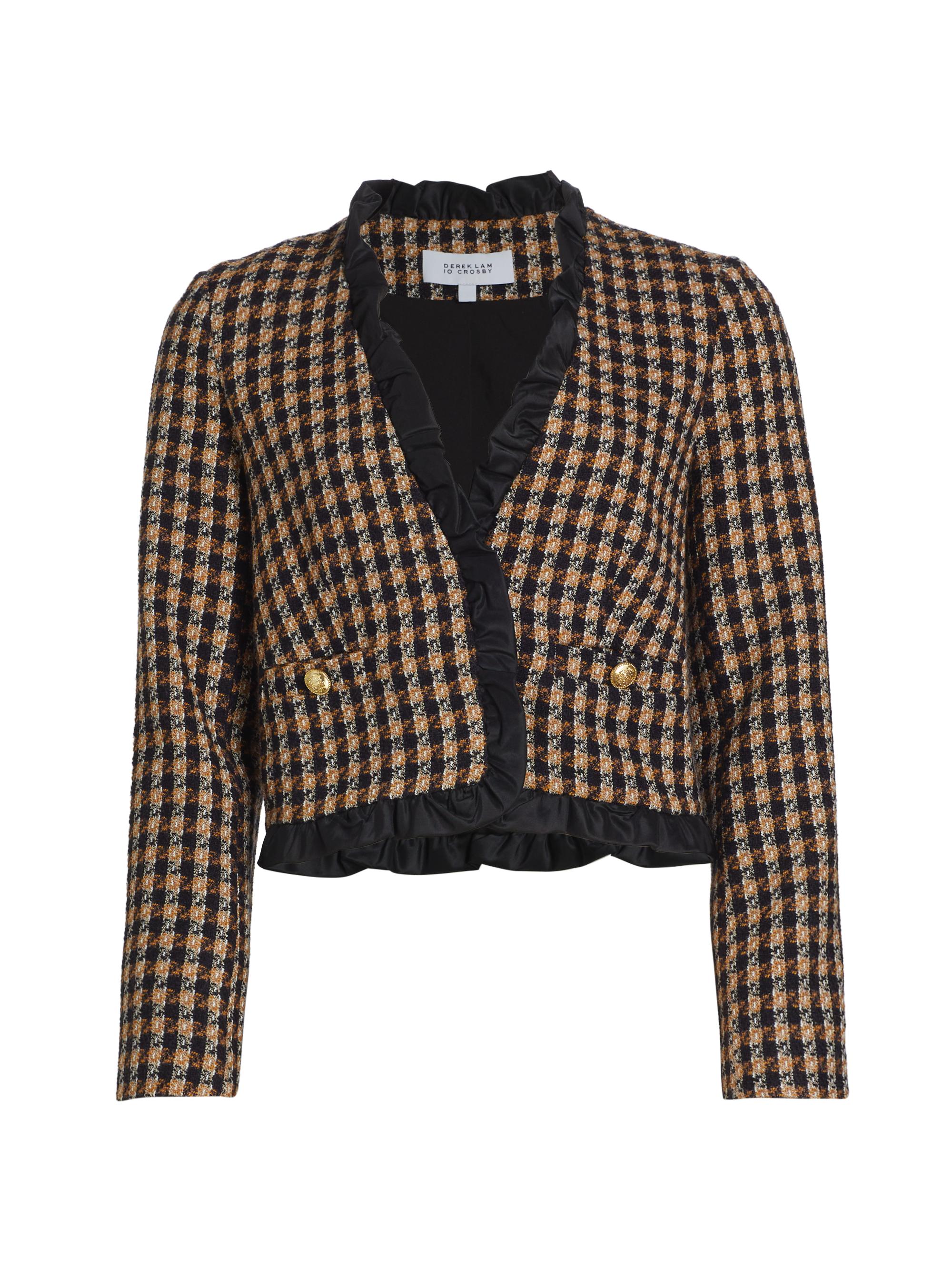 Derek Lam 10 Crosby Women's Betti Plaid Twisted Ruffle-Trim Jacket - Black Gold Multi