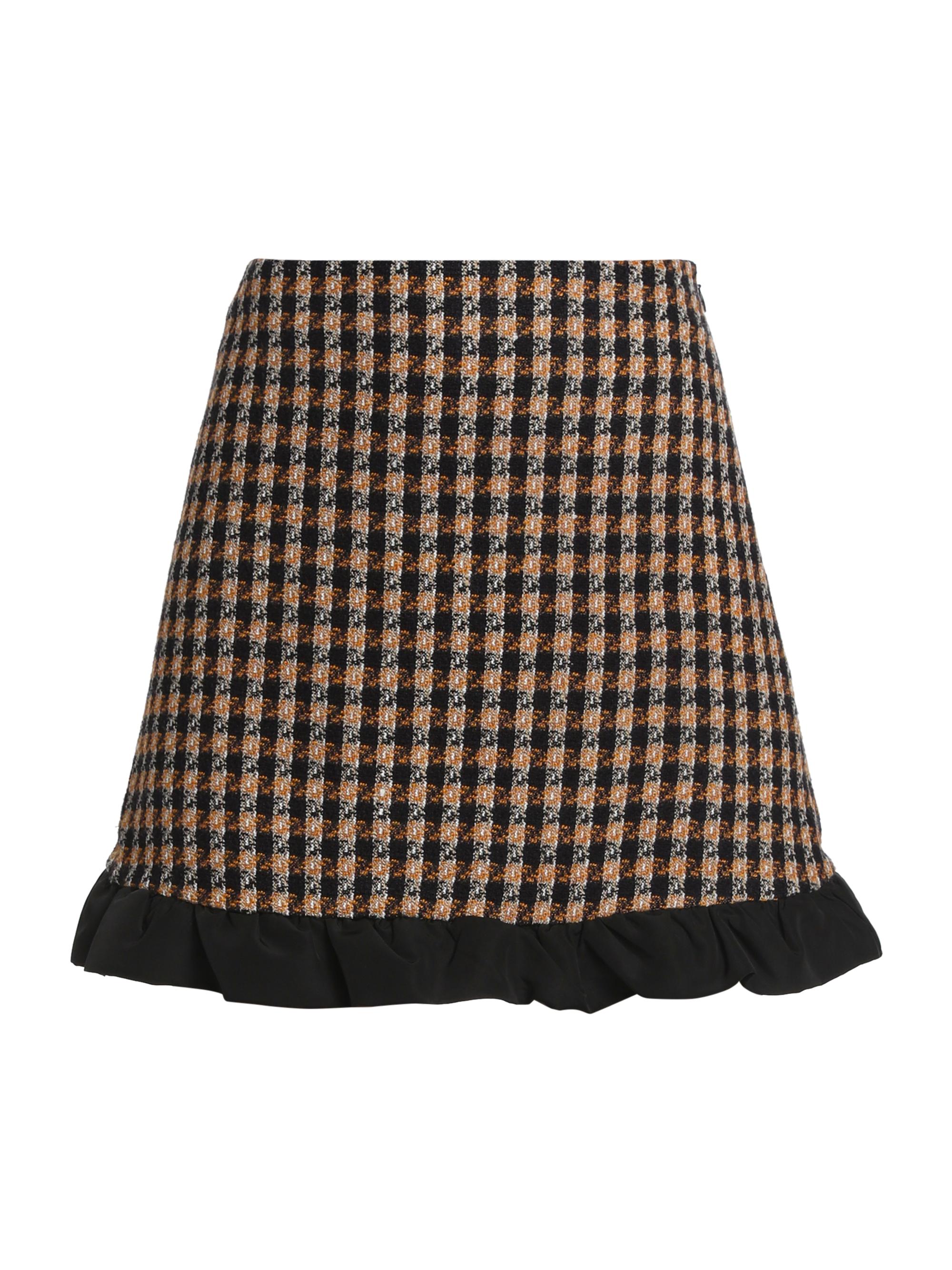 Derek Lam 10 Crosby Women's Natia Plaid Twisted Ruffle Trim Miniskirt - Black Gold Multi