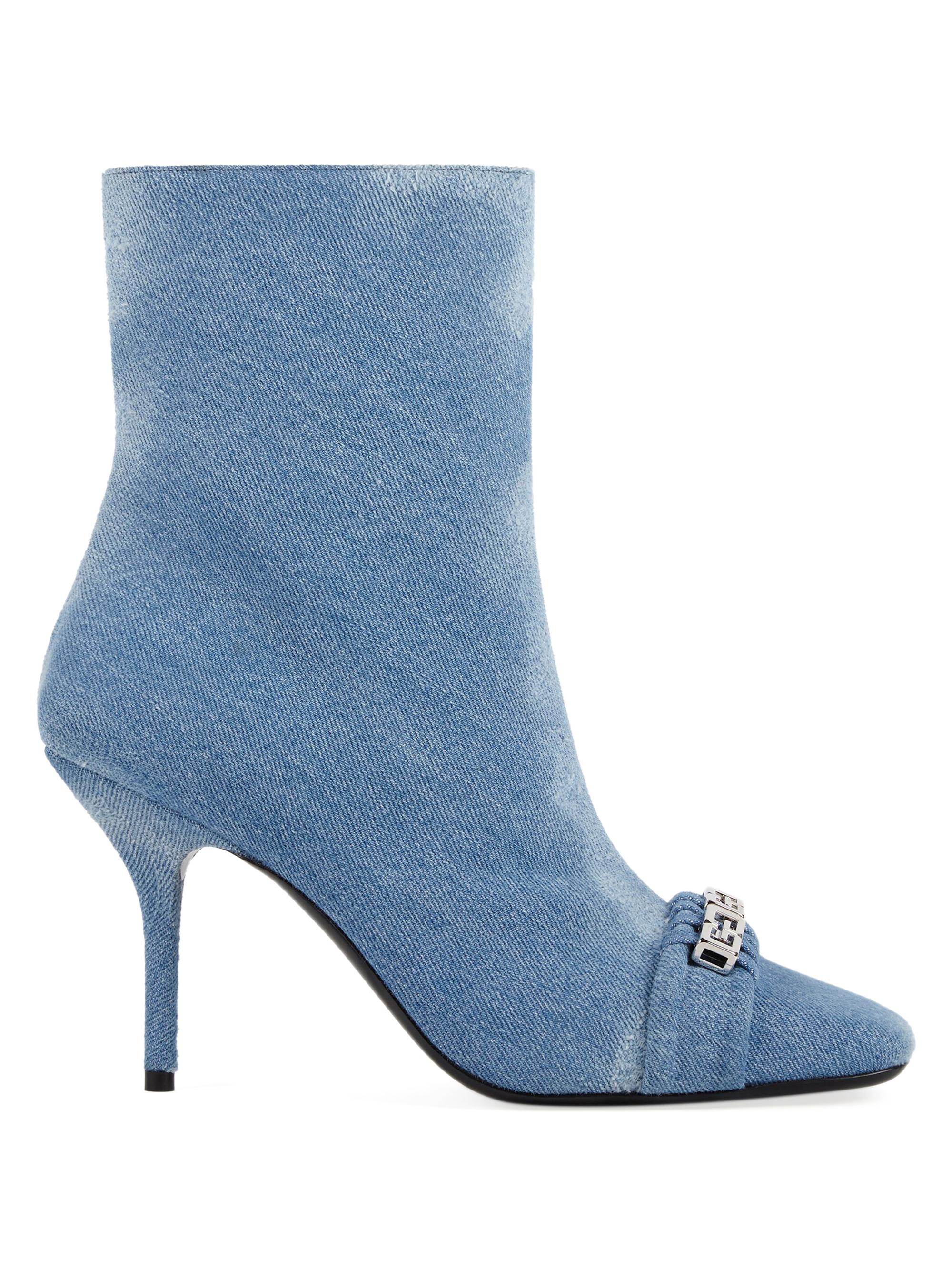 Givenchy Women's G Woven Ankle Boots in Washed Denim - Medium Blue
