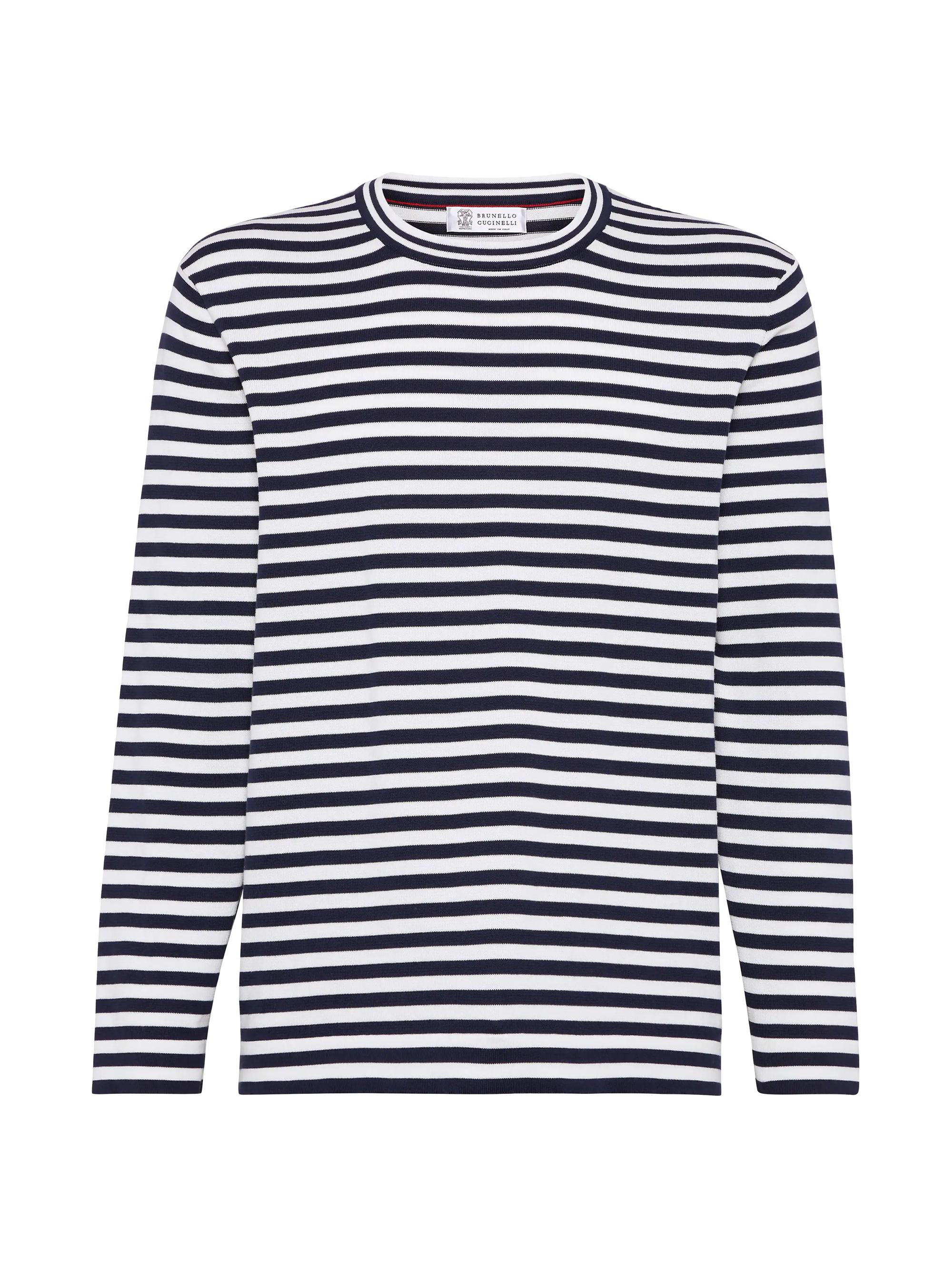 Brunello Cucinelli Men's Striped Lightweight Cotton Sweater - Blue