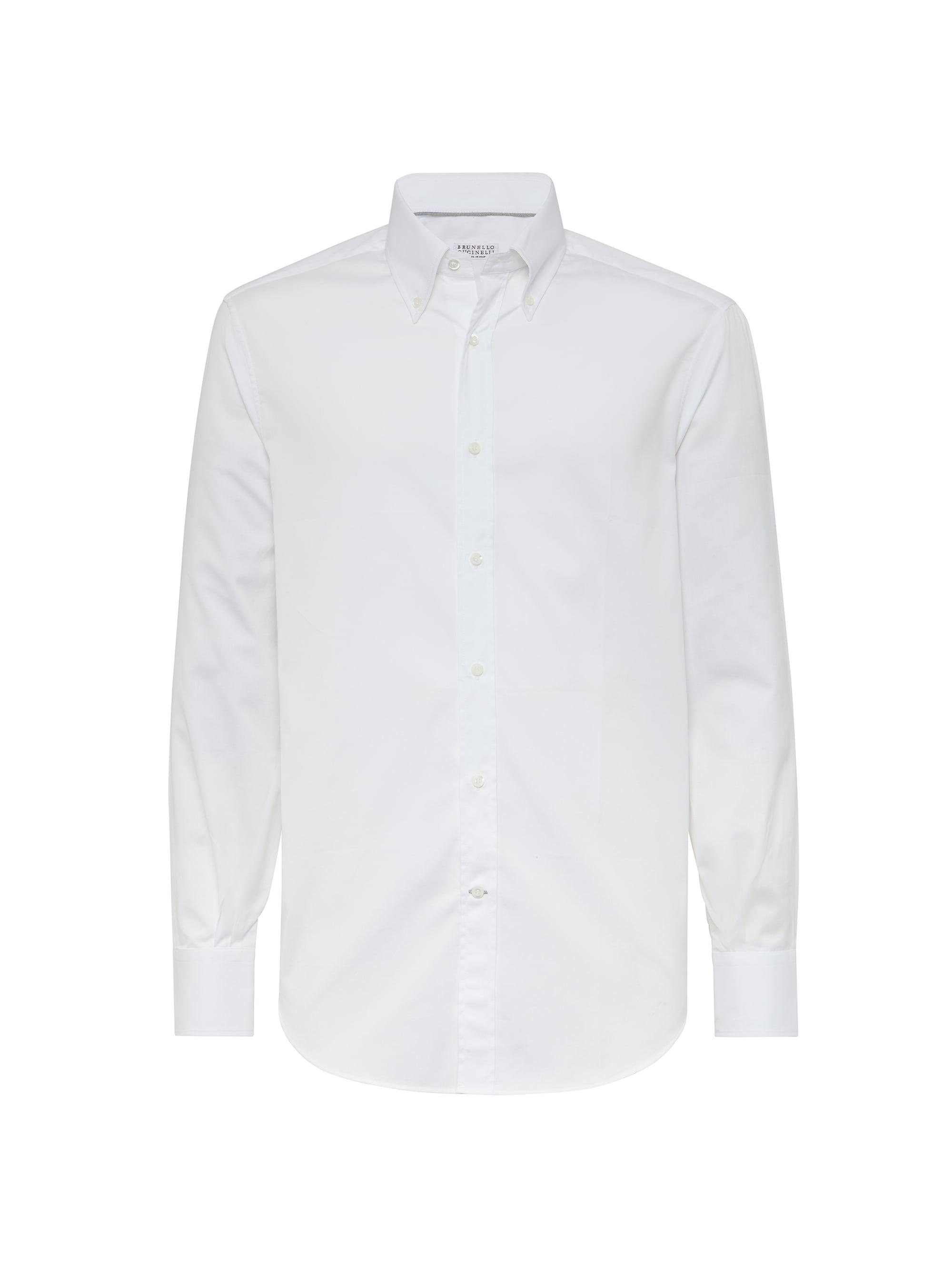 Brunello Cucinelli Men's Twill Basic Fit Shirt With Button-Down Collar - White