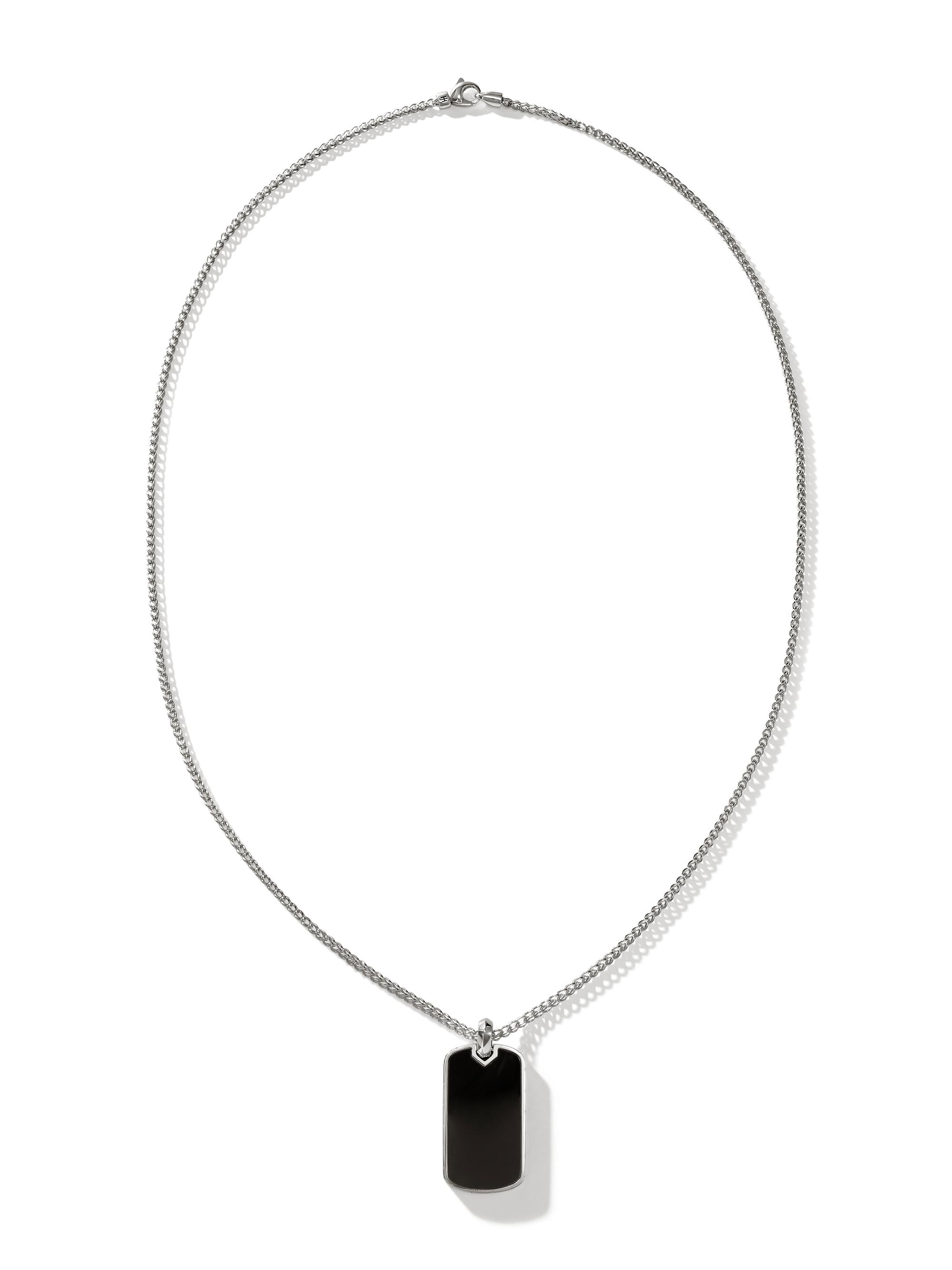 John Hardy Men's Onyx Silver Dog Tag Necklace - Silver