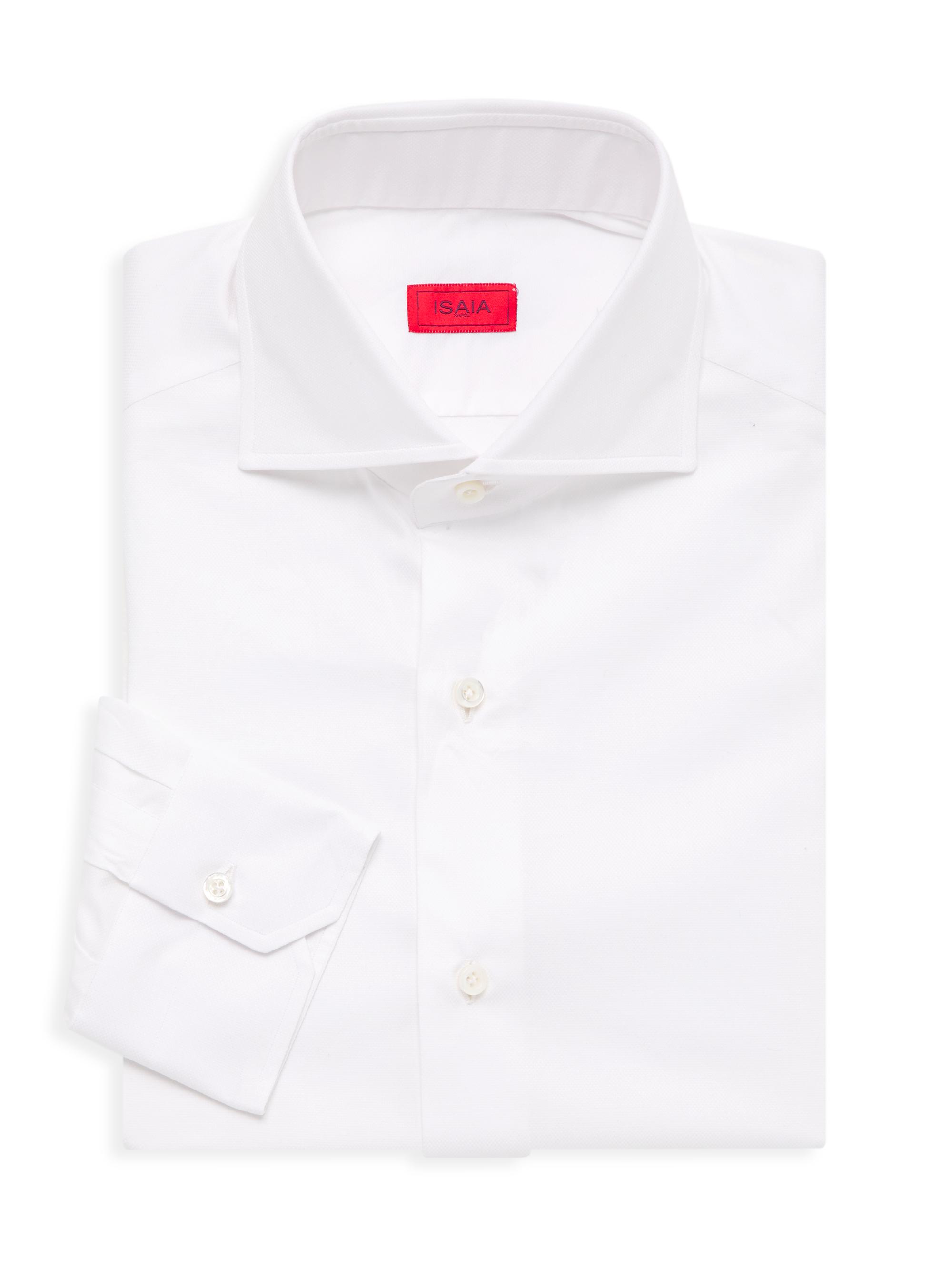 Isaia Men's Textured Cotton Dress Shirt - White