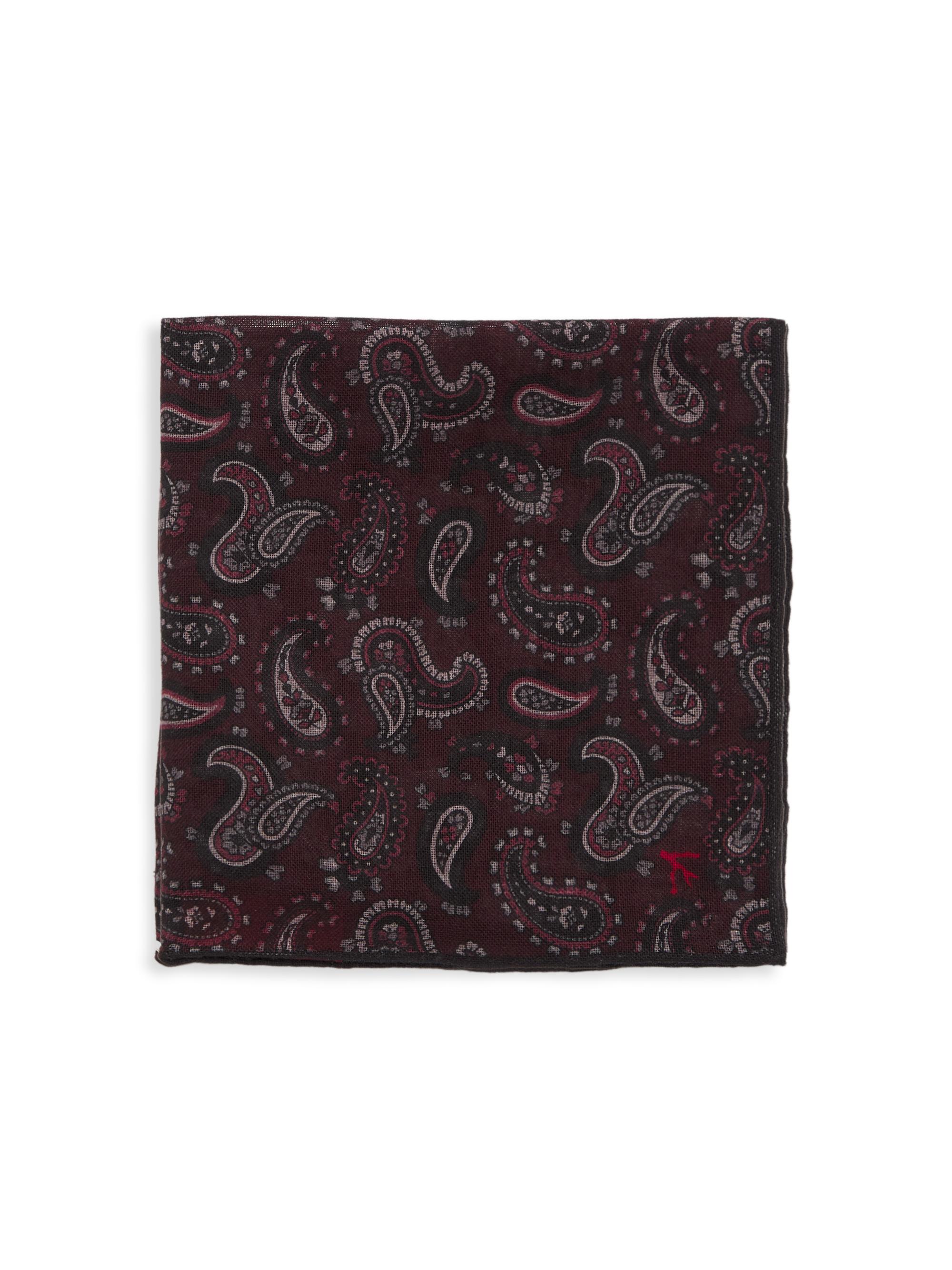 Isaia Men's Paisley Wool Pocket Sqaure - Red