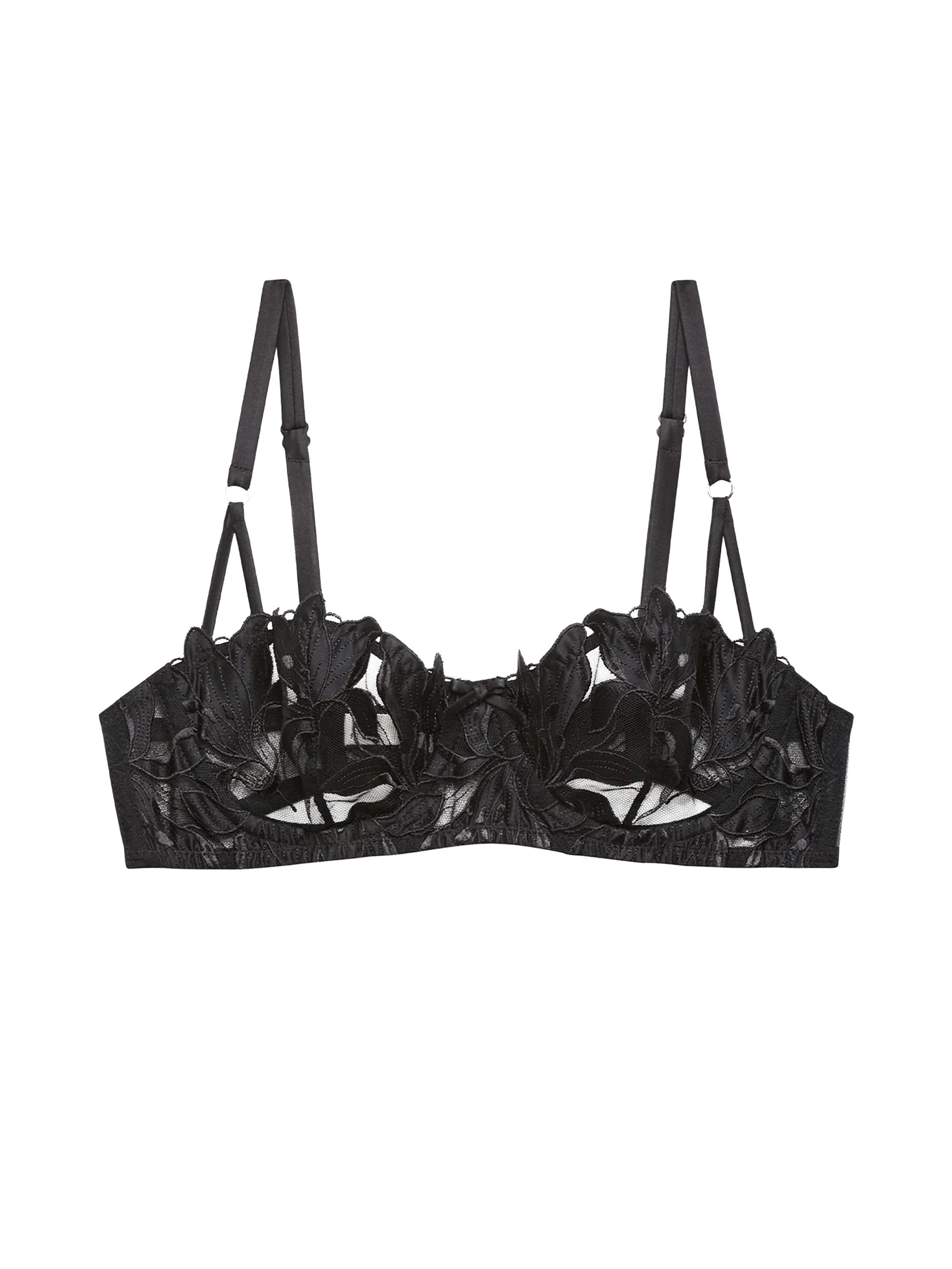 Fleur du Mal Women's Lily Embroidered Mesh Balconette Bra - Black