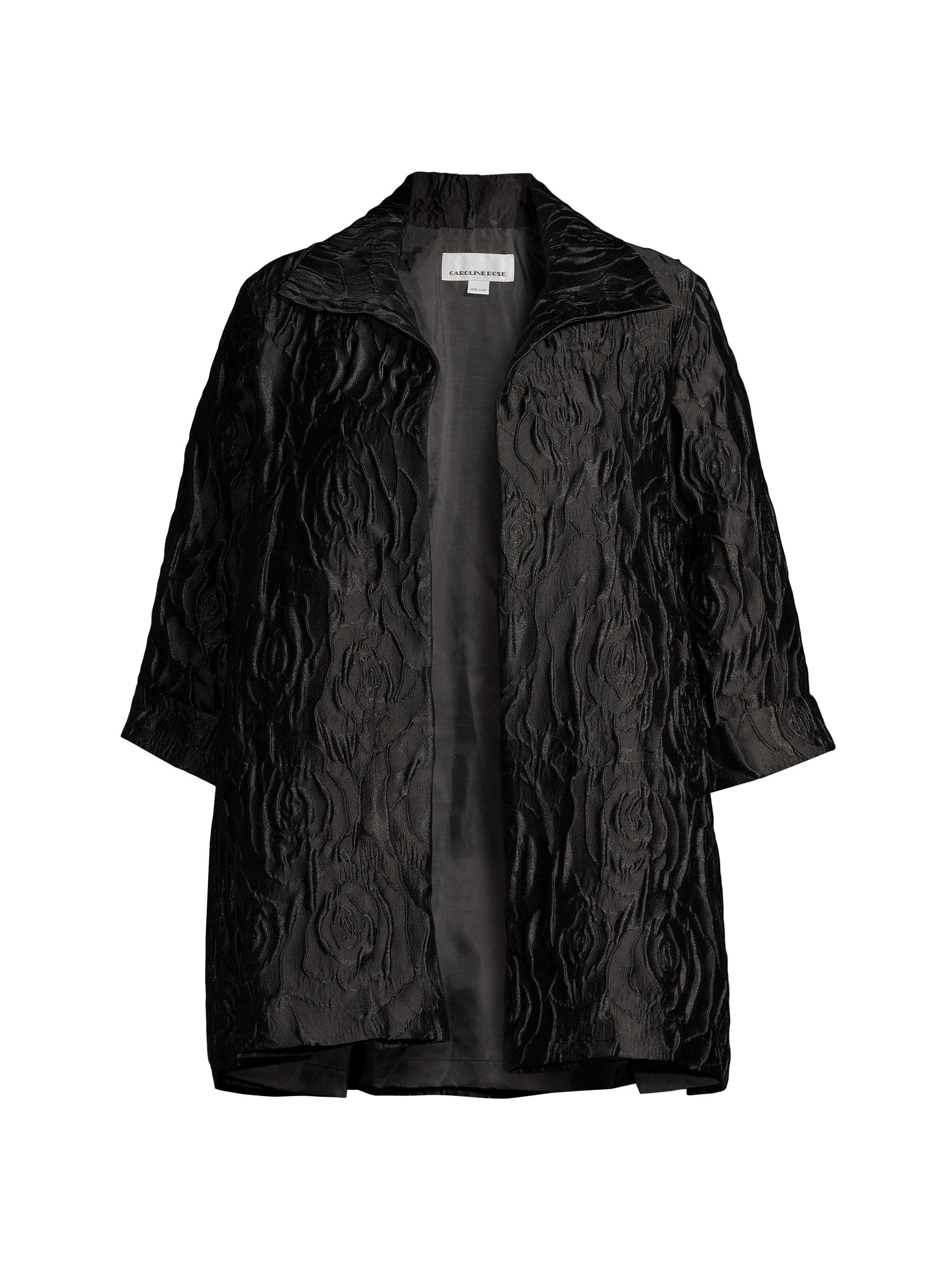 Caroline Rose Women's Rose Cloqué A-Line Jacket - Black