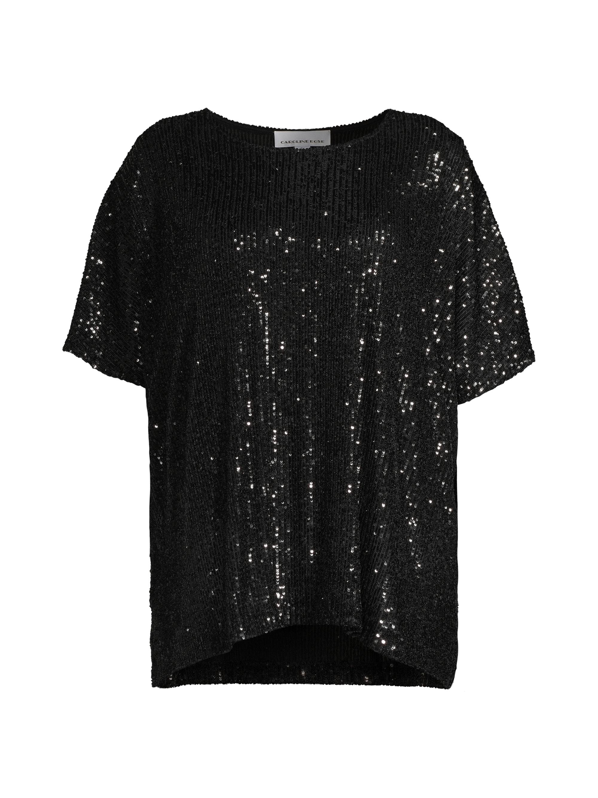 Caroline Rose Women's Plus All Dressed Up Sequin Knit Caftan Top - Black