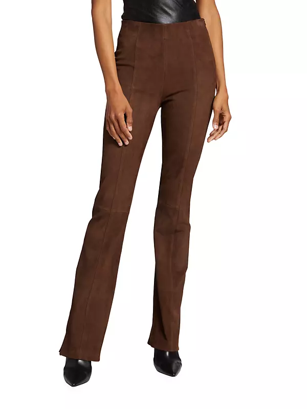 Soft Surroundings Women's Faux Suede Pull On High Rise Pants Brown