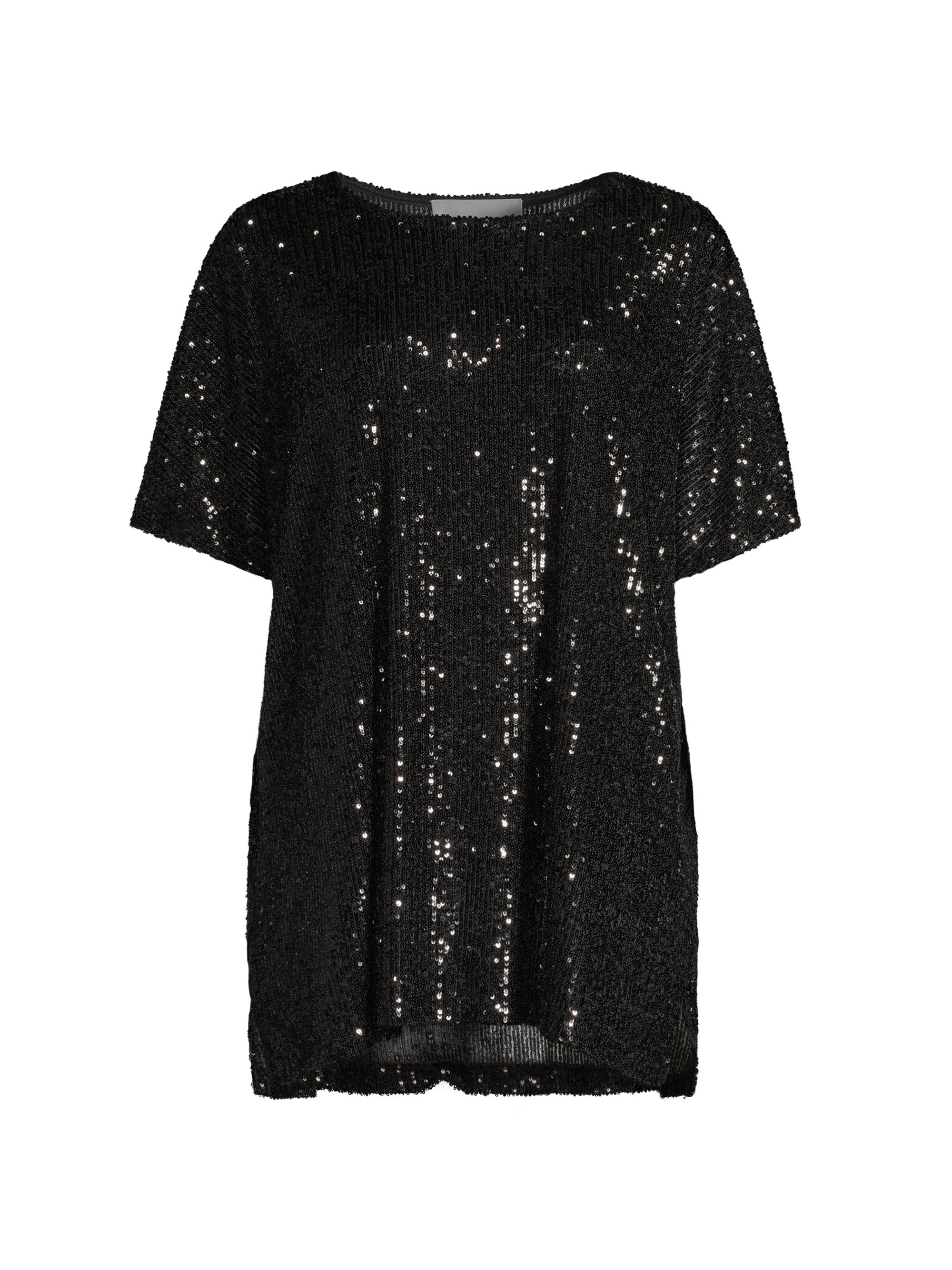 Caroline Rose Women's All Dressed Up Sequin Knit Caftan Top - Black