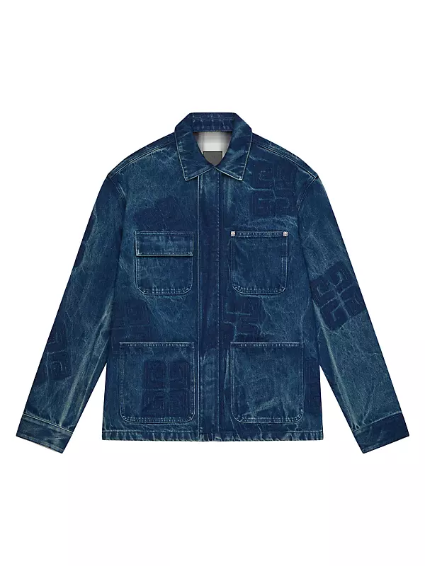 Workwear Jacket In Flannel-Lined Marbled Denim With Removed Patches