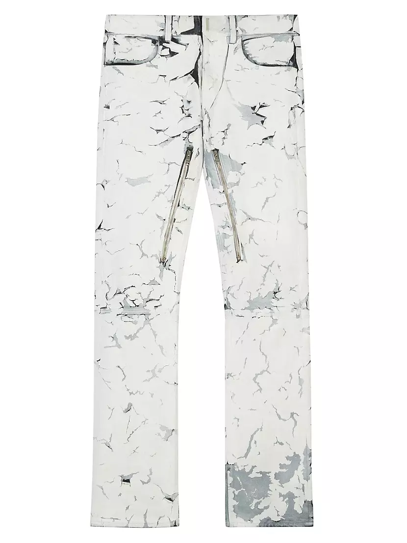 Painted Crackled Jeans With Zips